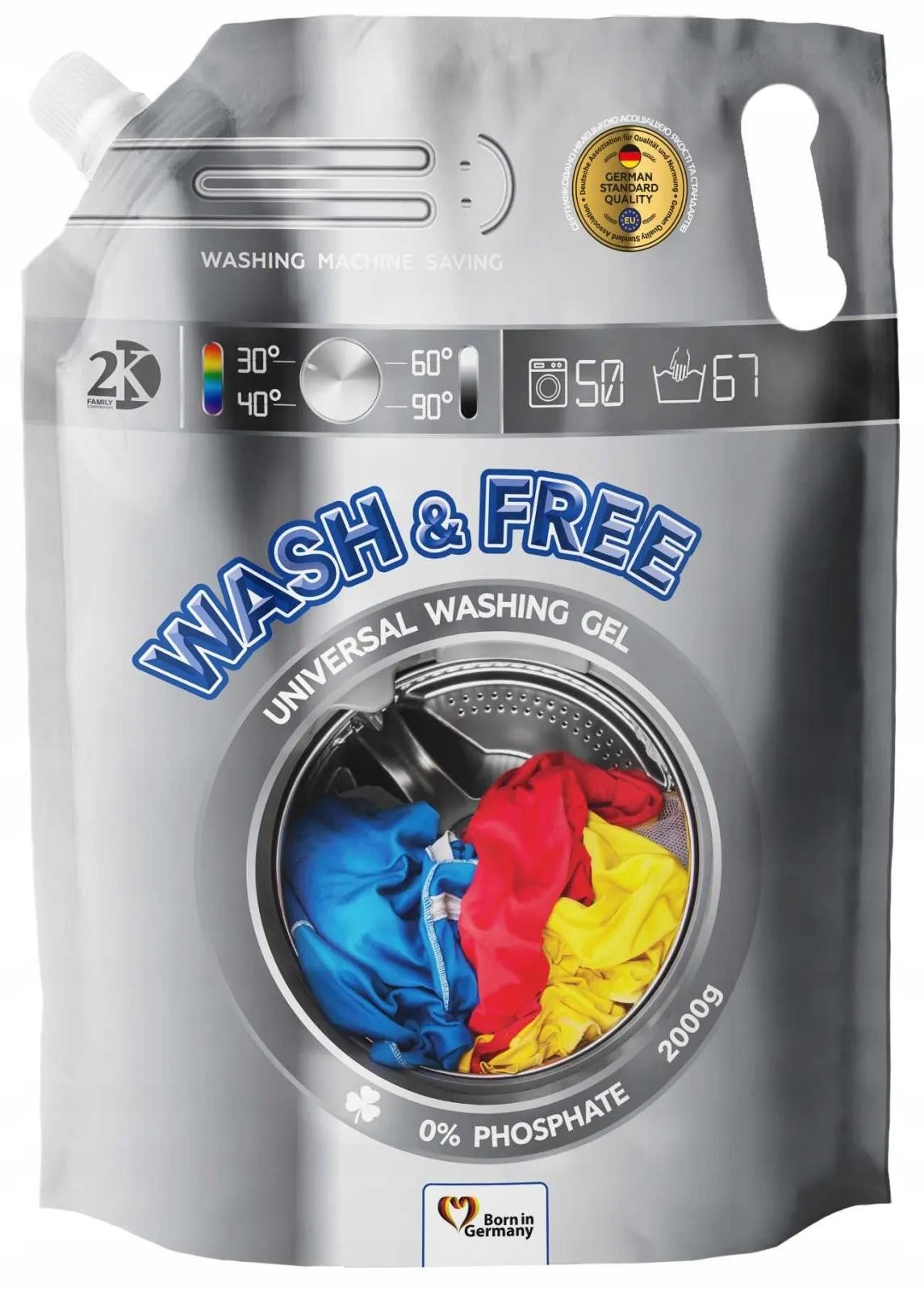 

Wash&free Niemiecki żel do prania Zapas, 2 kg