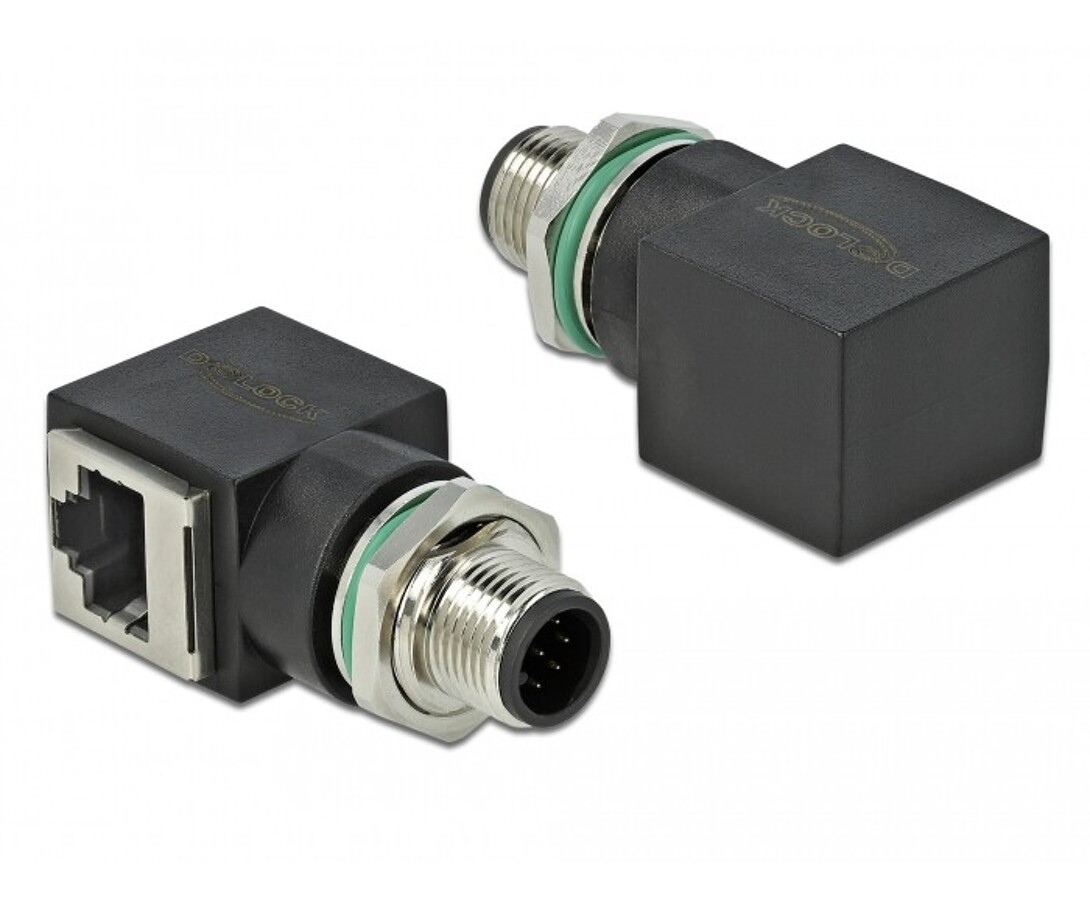Adapter sieciowy M12 8pin A-coded męski do RJ-45 żeński kątowy Delock 66315
