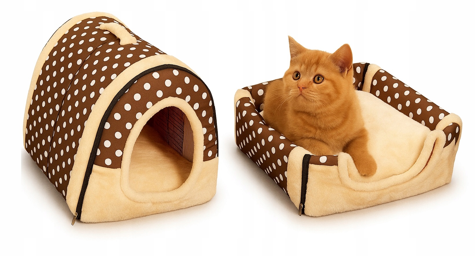 Levně Budka Pelíšek 2v1 pro psa a kočku M – Domeček Pelíšek Bronz s puntíky I106