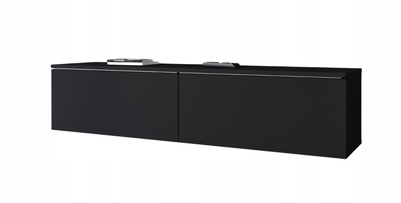Rtv skříňka 140 cm 2-dveřová bezúchytková stojící/závěsná černá matná s Led