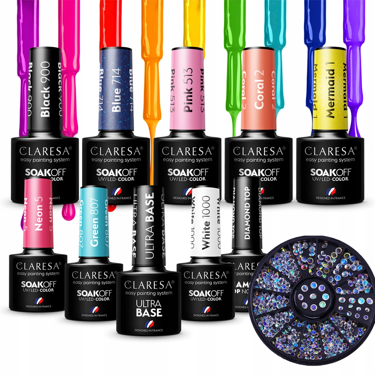 

Zestaw 10 Claresa lakier hybrydowy top baza ozdoby