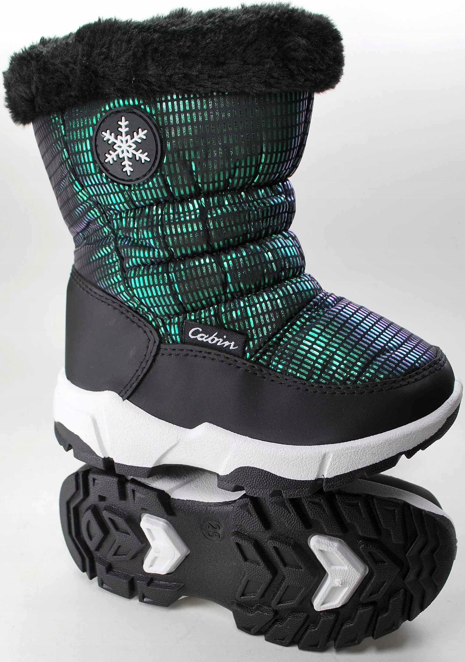 ZIEONO CZARNE błyszczące ciepłe ŚNIEGOWCE dla dziewczynki kożuch suwak 27 Kolor dodatkowy czarny