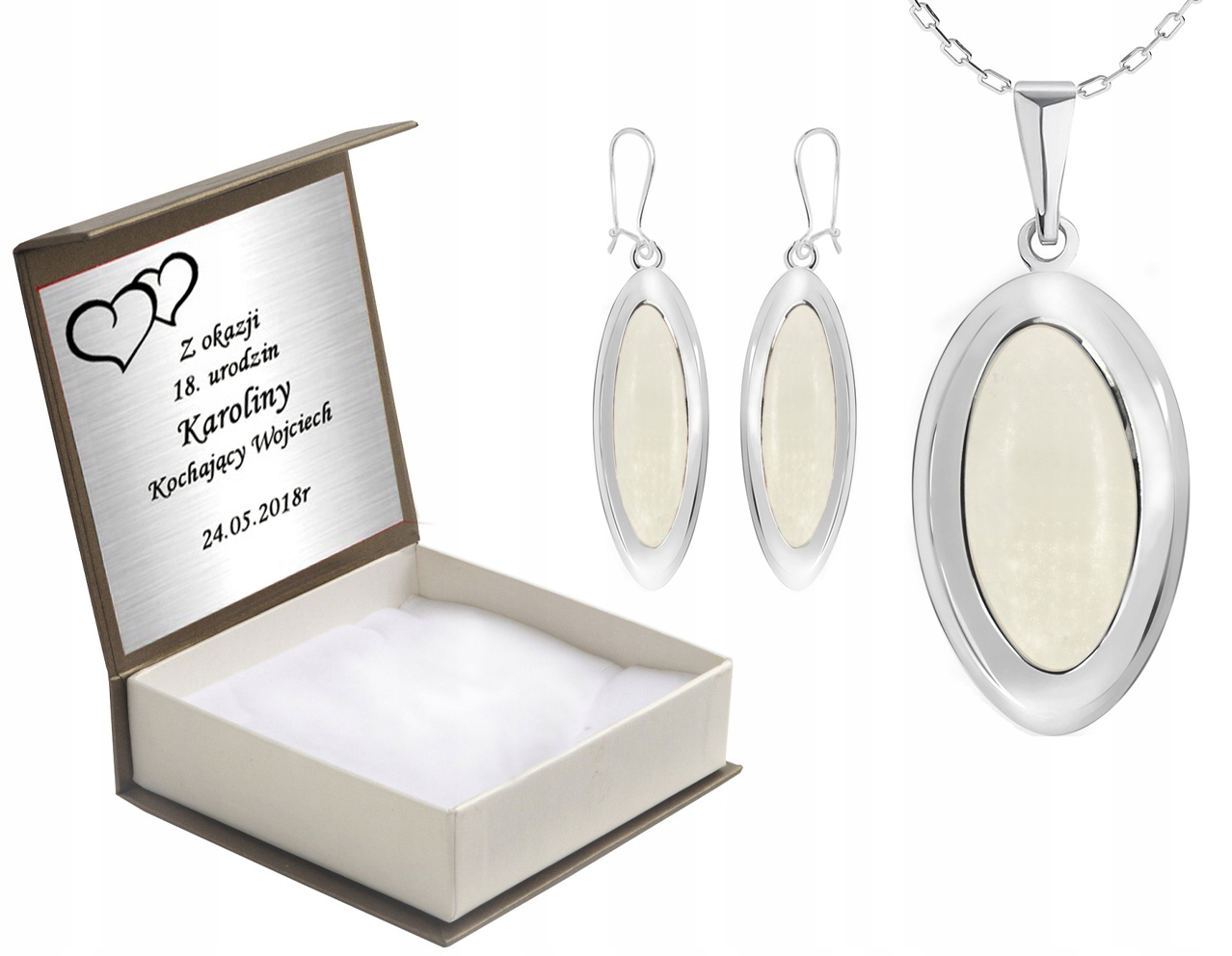 

Komplet Biżuterii Srebrnej Z Opalami + Grawer