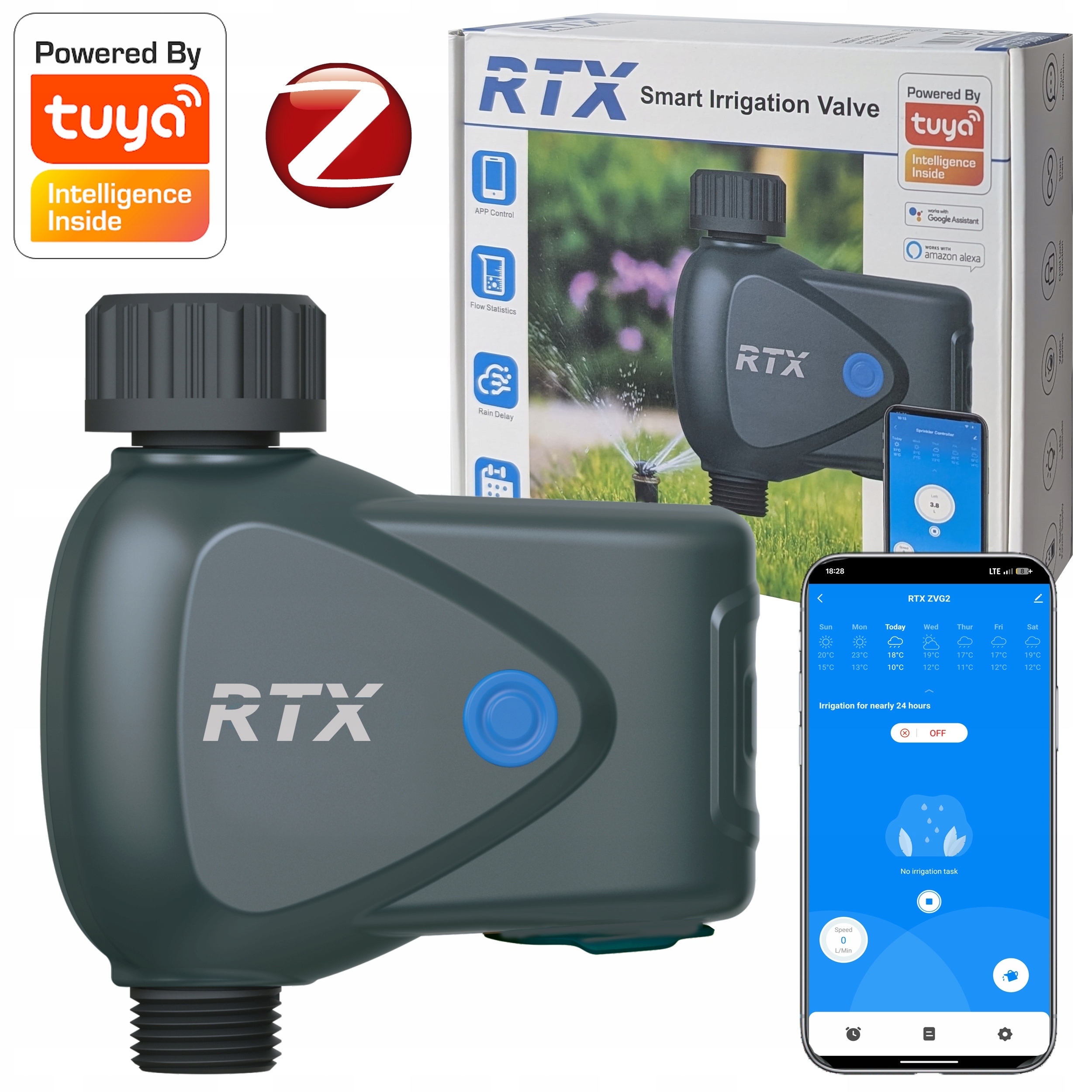 Rtx Ventilový systém zavlažování zahrady Tuya Zigbee Měření vody