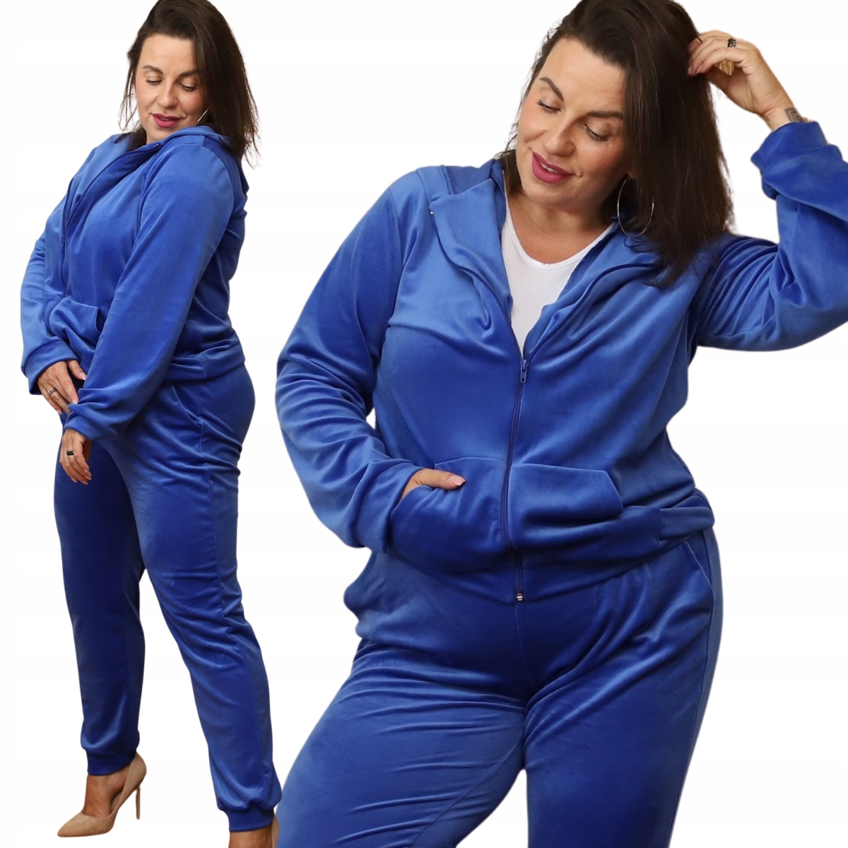 Velurová teplákovka dámská mikina na zip s kapucí 8216 Plus Size chrpa 4XL