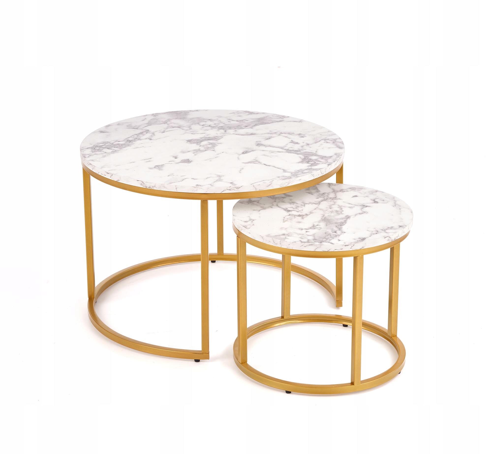 ZESTAW 2 ŁAW PAOLA MARMUR / ZŁOTY STOLIK HALMAR