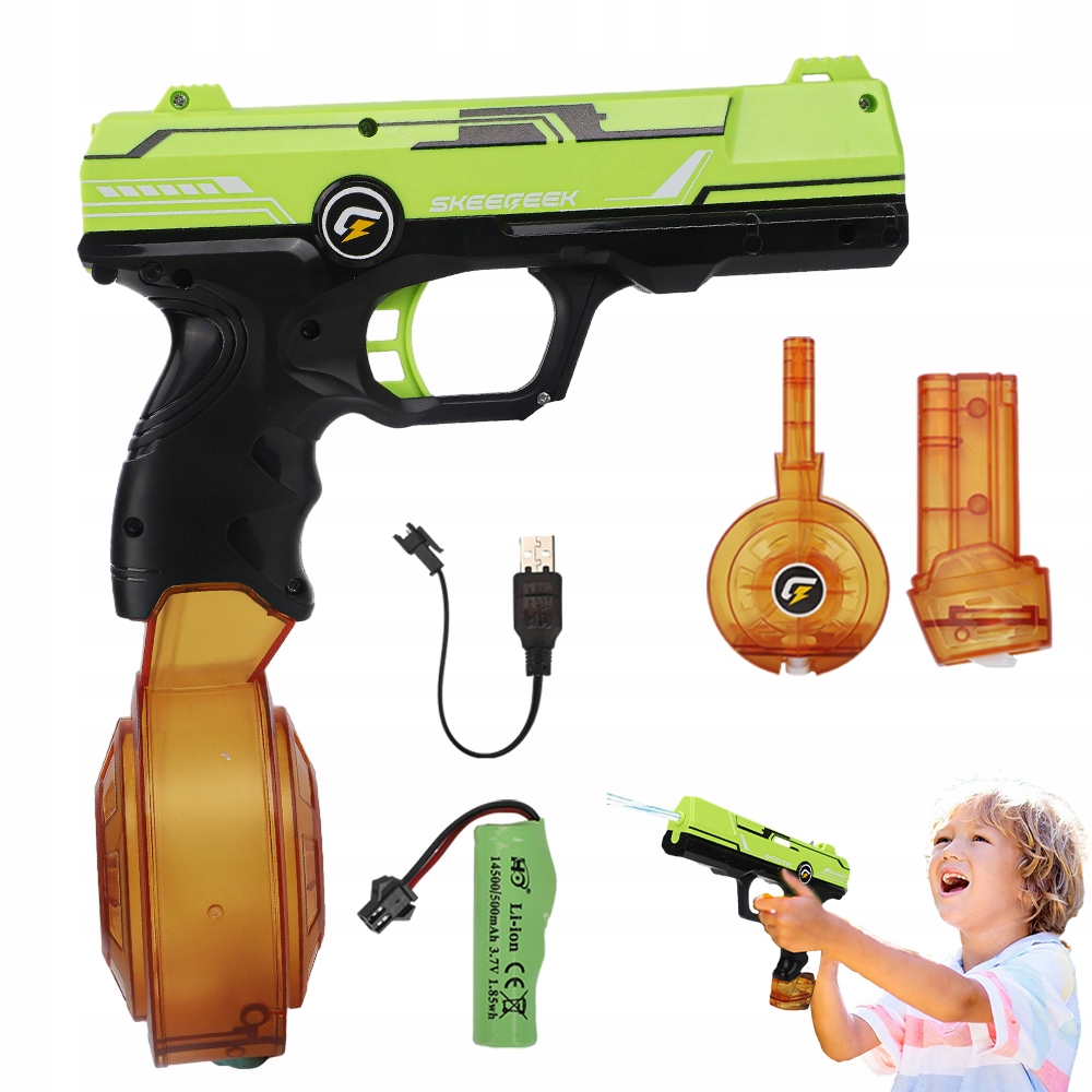 PISTOLET NA WODĘ ELEKTRYCZNY DLA DZIECI AUTOMATYCZNY 2 MAGAZYNKI NA BATERIE