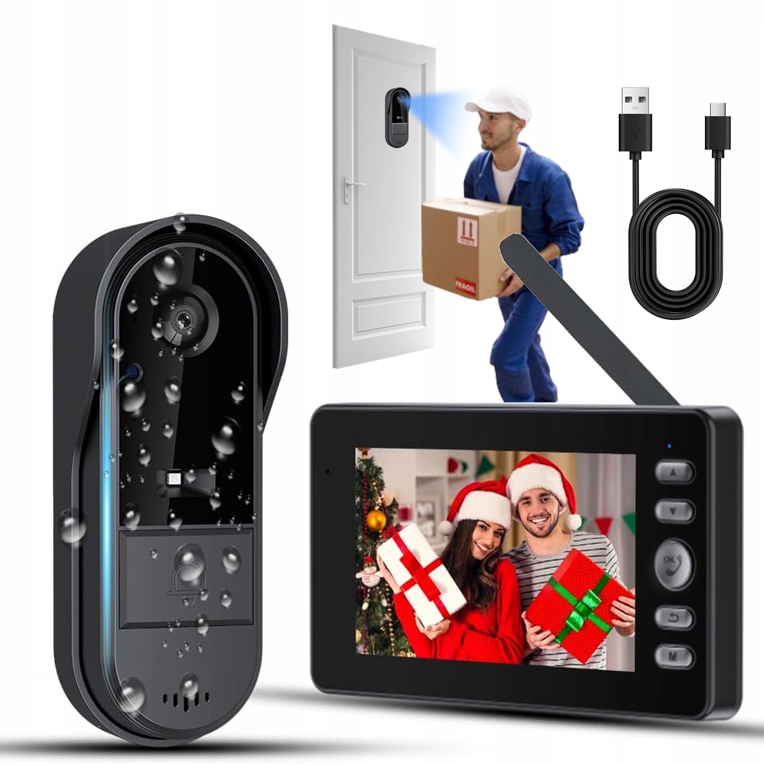 Bezprzewodowy Wideodomofon 2.4GHZ Z Ekranem 43 Cali Szeroki Kąt IP65