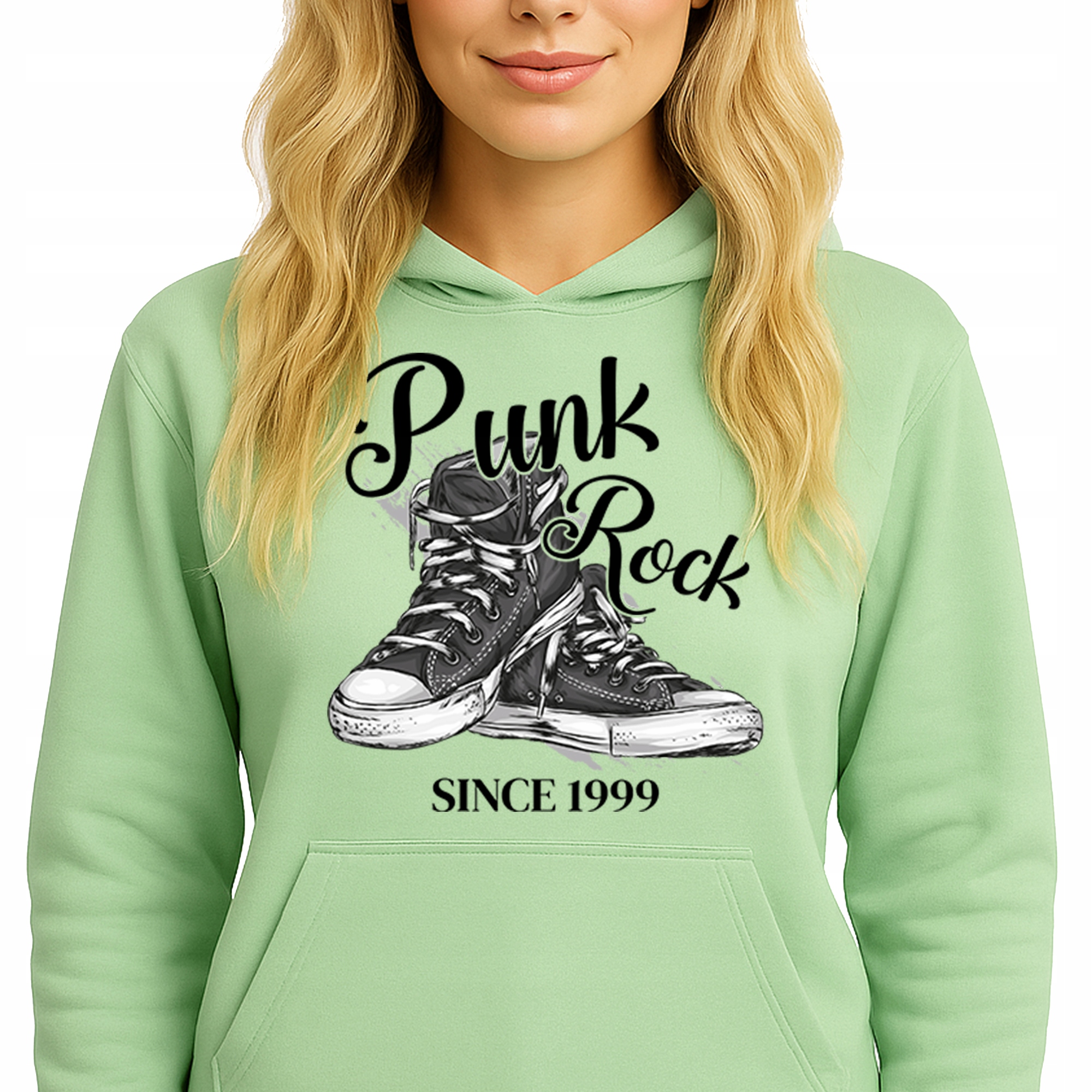 Mikina S Kapucí Zelená bavlněná mikina Módní Punk Rock Vel S