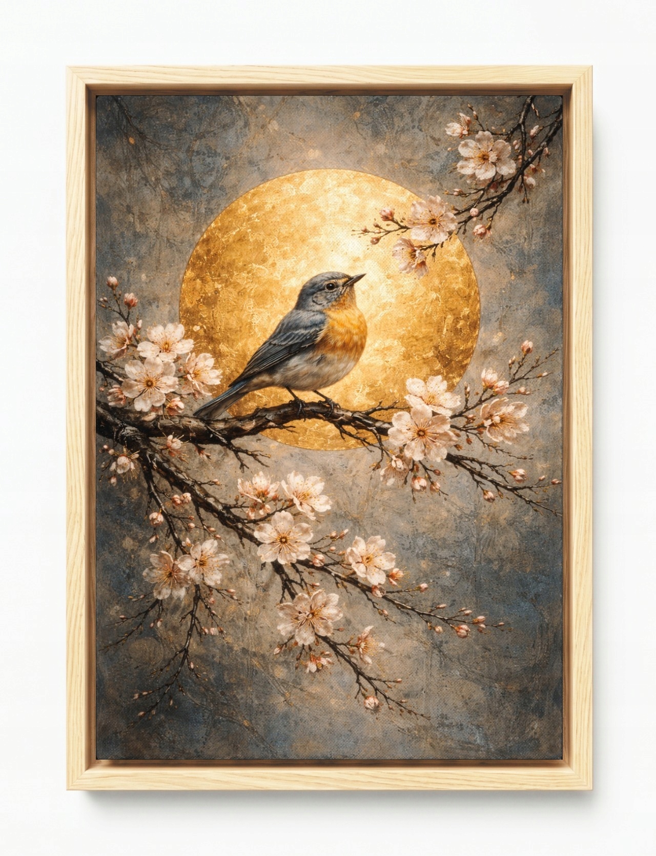 Obraz Rám Americký Box Asie Orient Japandi Pták Višeň Měsíc 40x60
