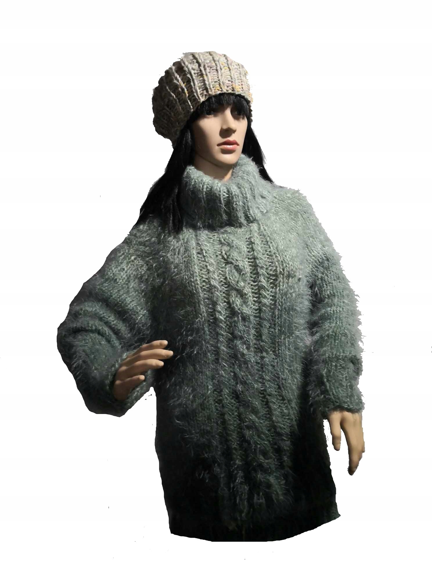 Fantastický jedinečný svetr zelený chlupatý