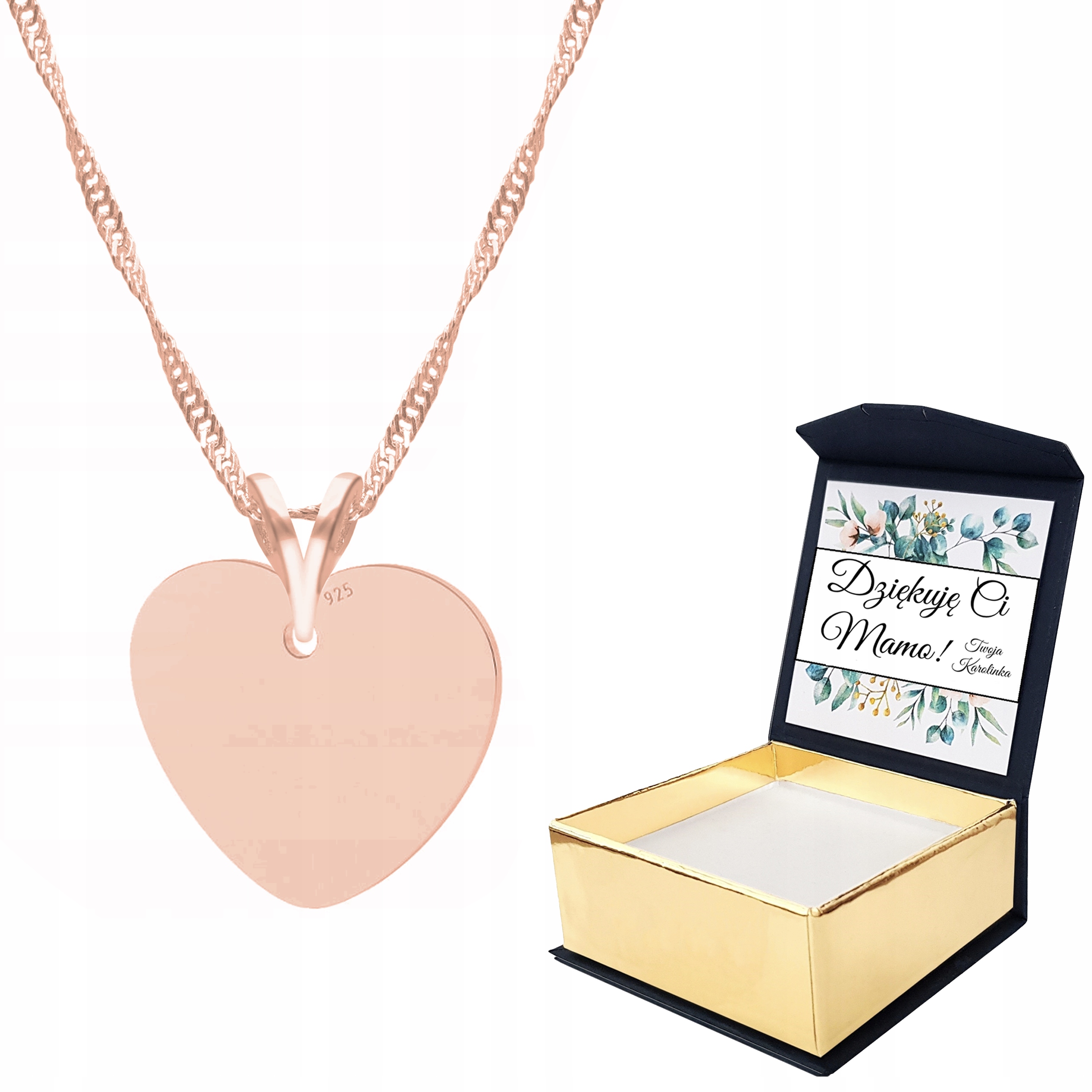 Náhrdelník růžové zlato Plíšek Srdce Vlastní Potisk