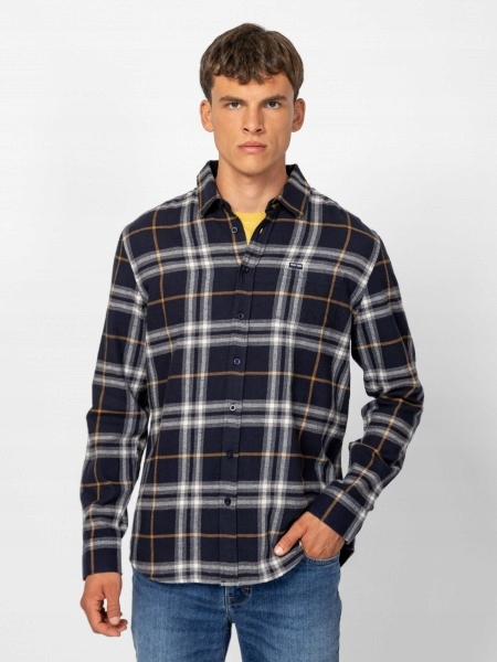 Heavy Tools Pánská Bavlněná Flanelová Košile Redington Wood Tmavě Modrá S