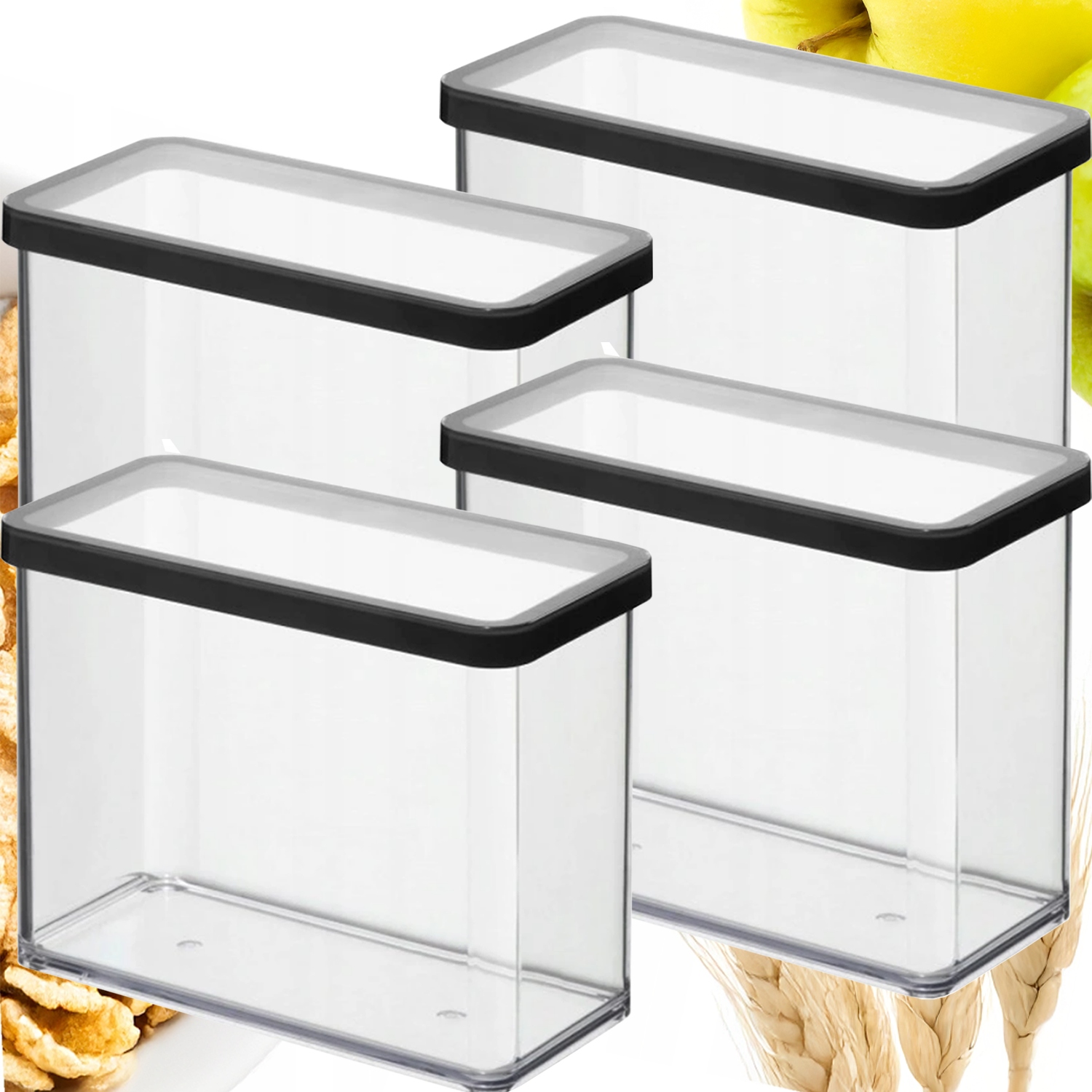 Rotho Zestaw 4x Pojemnik Organizer Żywność Artykuły Sypkie Czarny 2,1L Loft