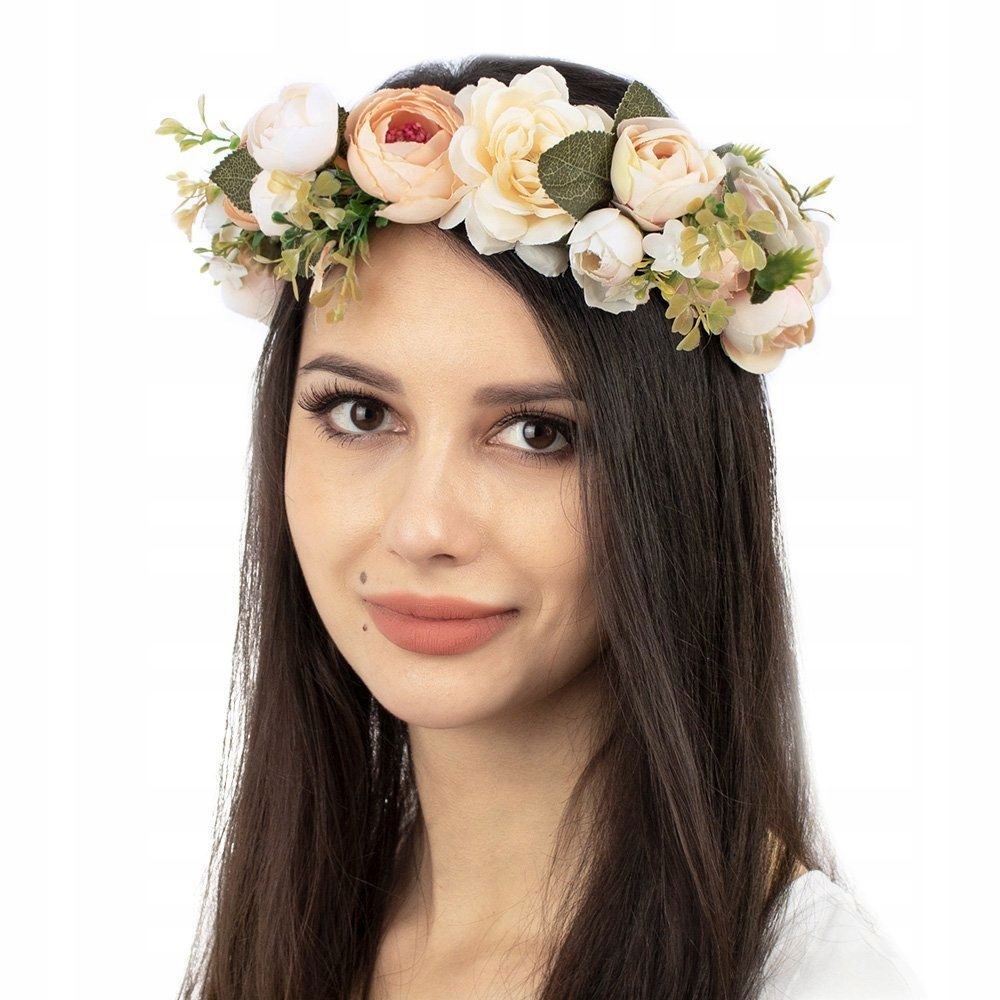 

Wianek na głowę Boho kwiaty Kremowy ślubny Piwonie