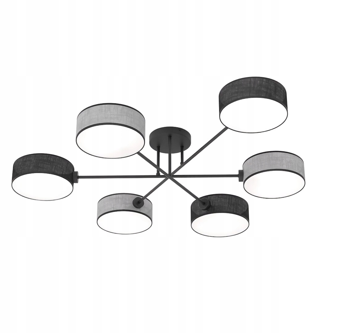 Stropná lampa v štýle Japandi s 6 ramenami, čierna, minimalistická