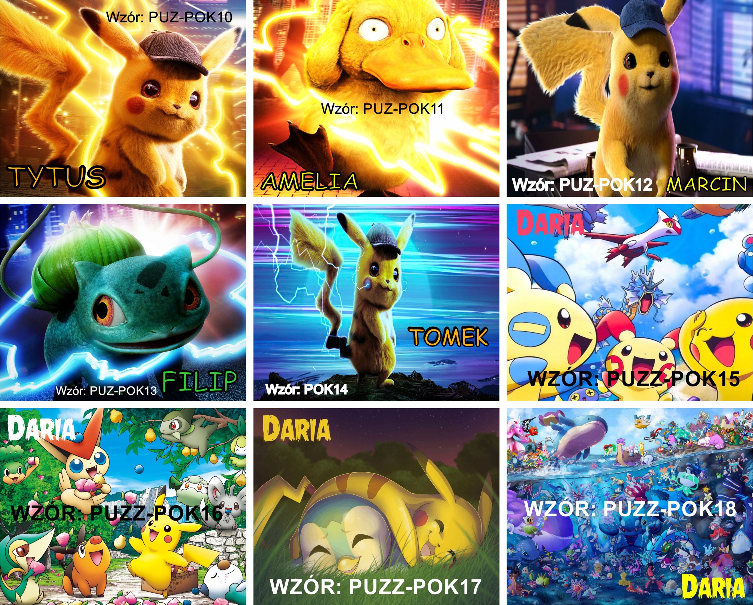 Puzzle + imię Pokemon Detektyw Pikachu A4 96 el Kod producenta upominek