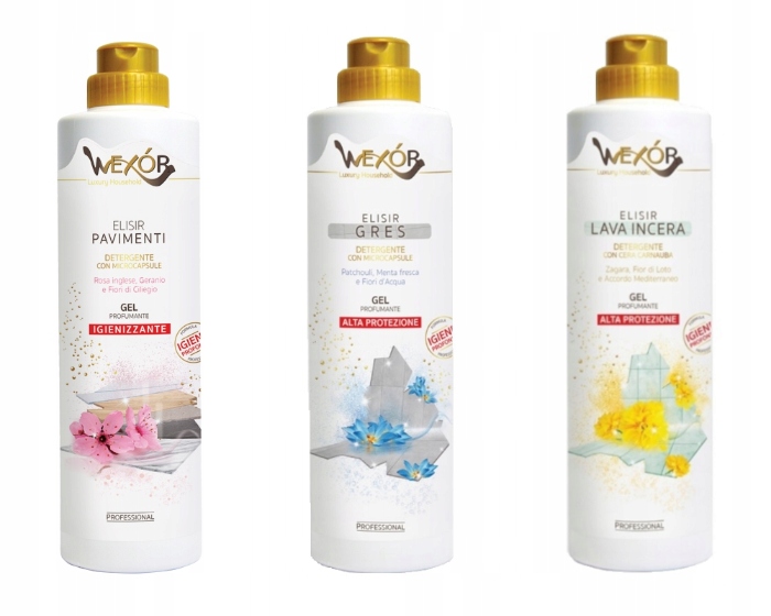 Sada Wexor – 3x Tekutý čistič podlah Armonia Rosa, Gres, Lava 3 x 750 ml