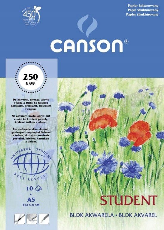 Blok akwarelowy Canson Student A5 10 arkuszy | papier do akwareli 14,8x21cm