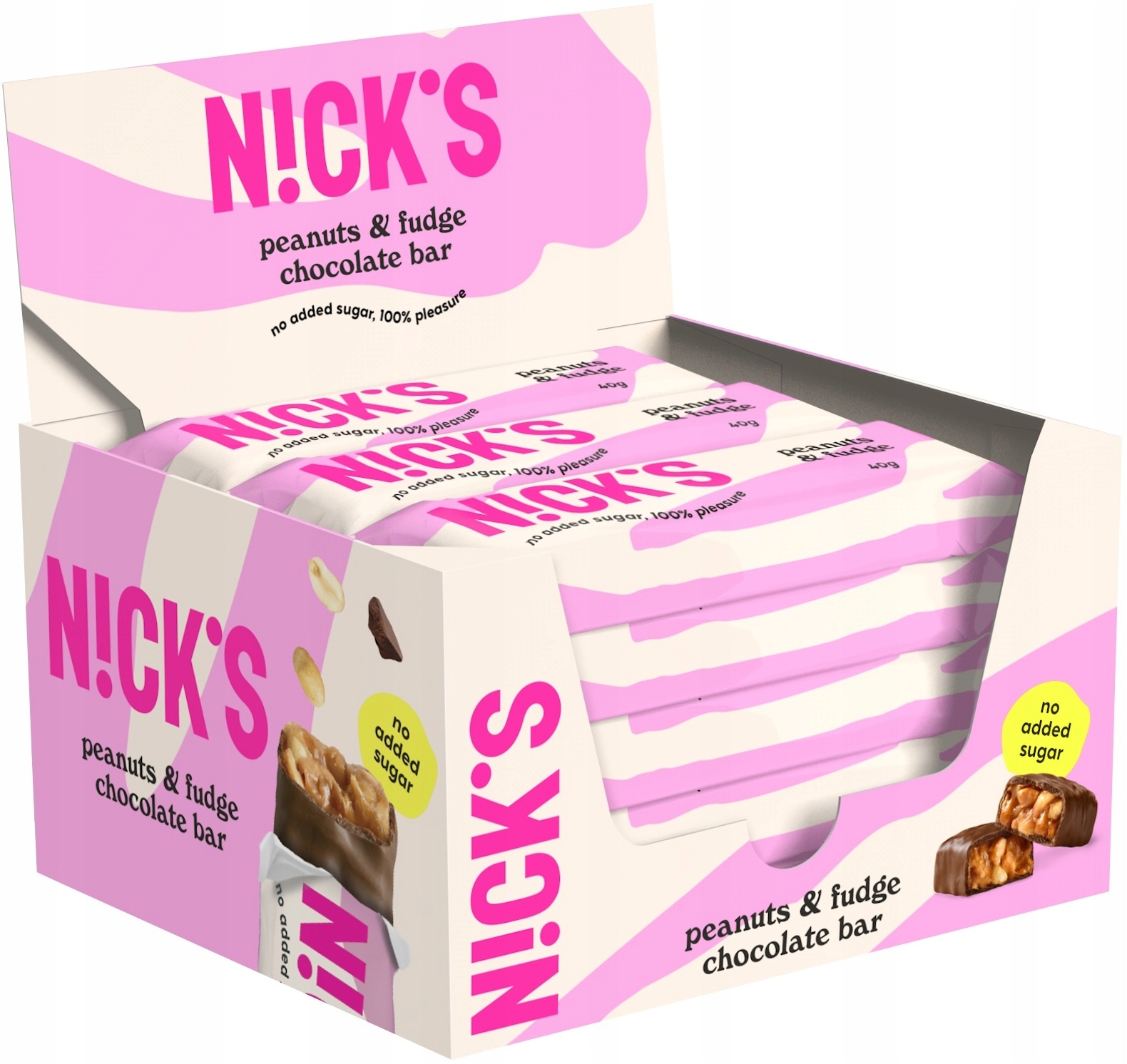 Baton Nick's Bez Cukru w czekoladzie z orzechami Nicks Fudge 15x 40g karton