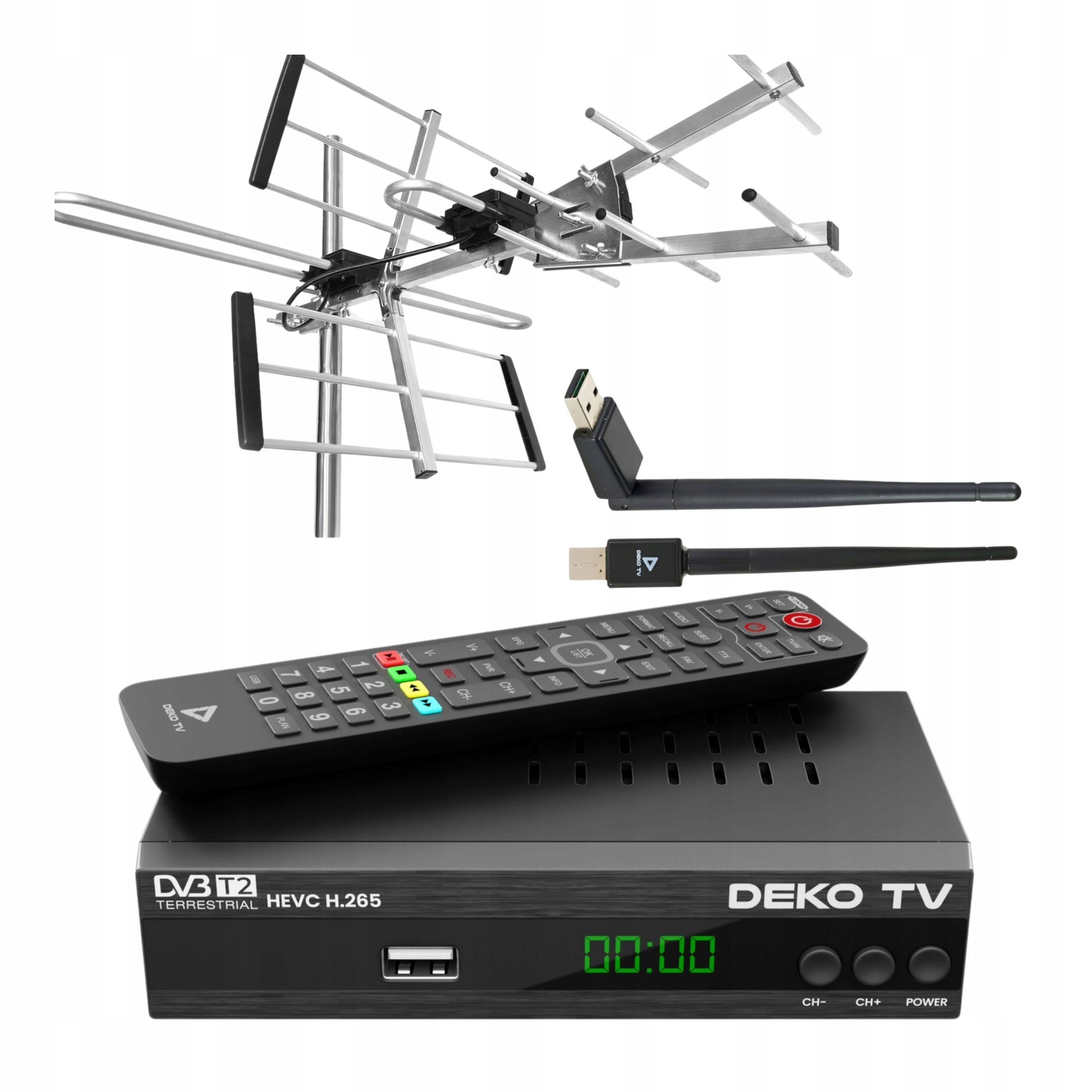 Tuner Dekodér DVBT2 DekoTVPRO2 Anténa pro pozemní Tv DVBT2 Zesilovač Wifi