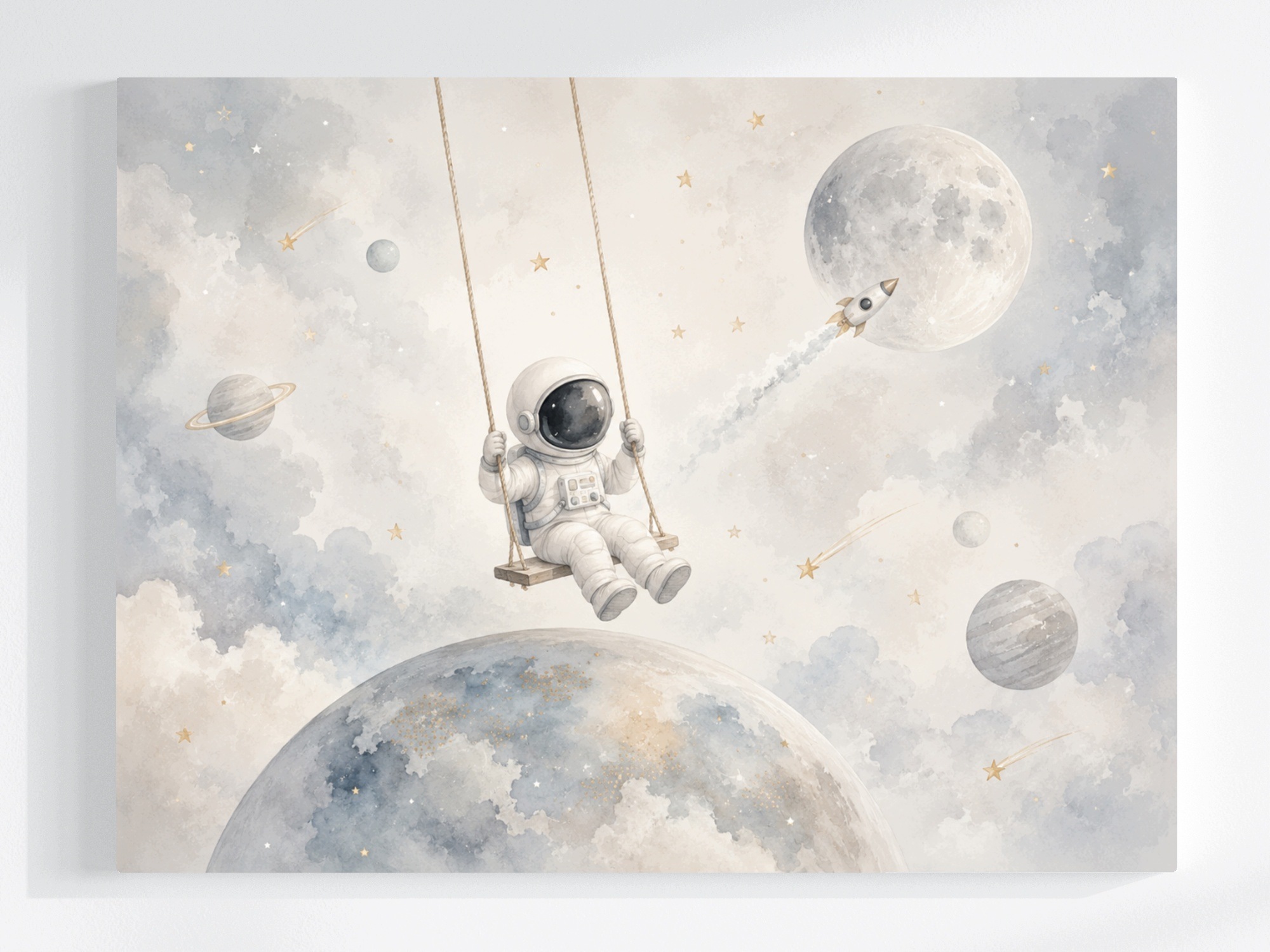 Obraz Na Plátně Canvas Kosmos Planety Astronauta Houpačka Raketa 80x60