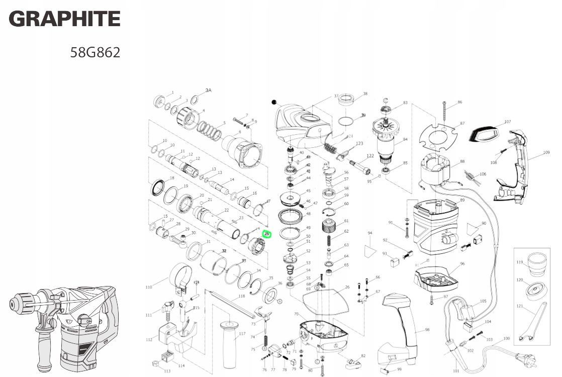 KOŁO ZĘBATE TRYBY ZĘBATKA DO MŁOTA UDAROWEGO MŁOTOWIERTARKI GRAPHITE 58G862 Marka Graphite