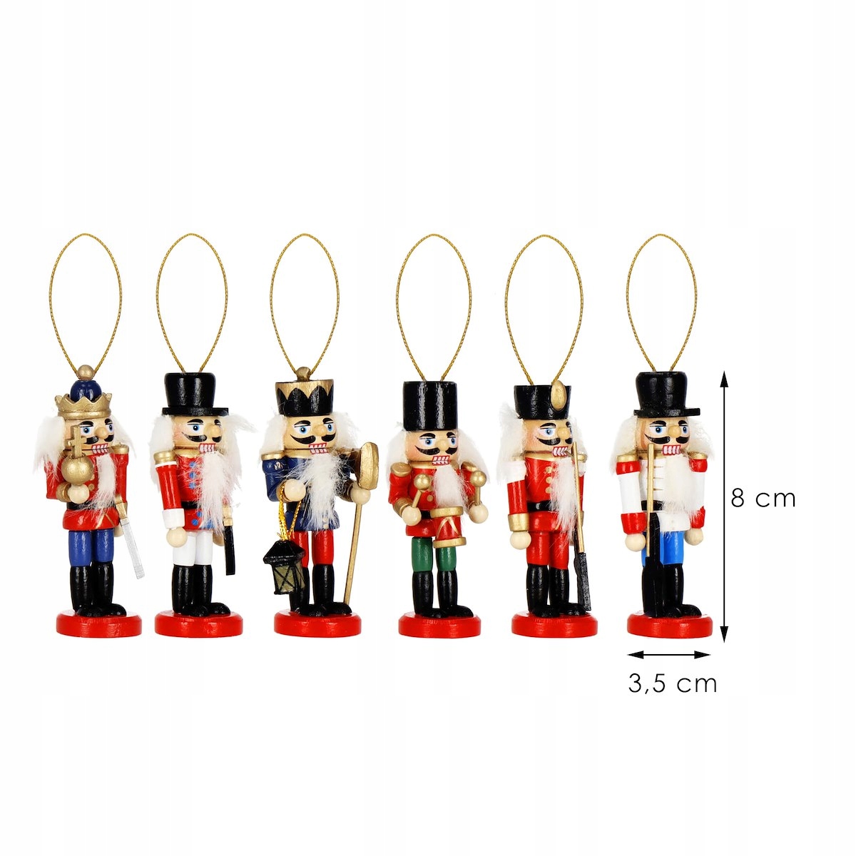 ZAWIESZKA DZIADEK DO ORZECHÓW NA CHOINKĘ ZESTAW x6 Najdłuższy wymiar 8 cm