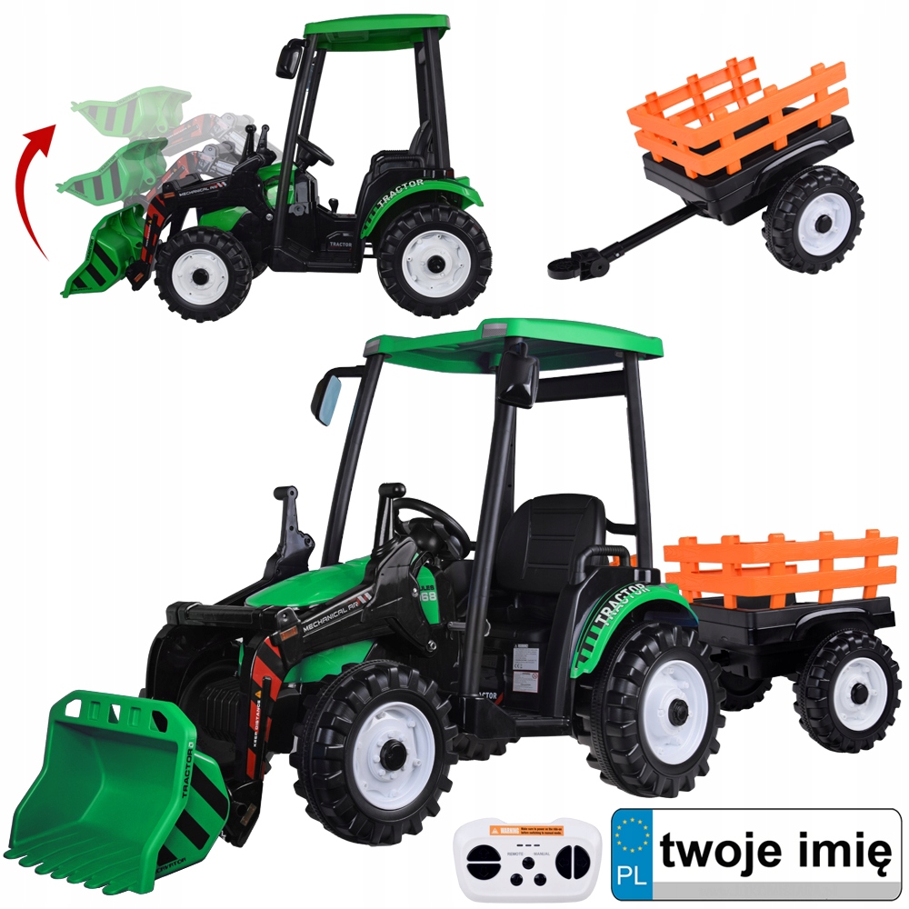 Duży Traktor elektryczny na akumulator dla dziecka przyczepa łyżka PA0320