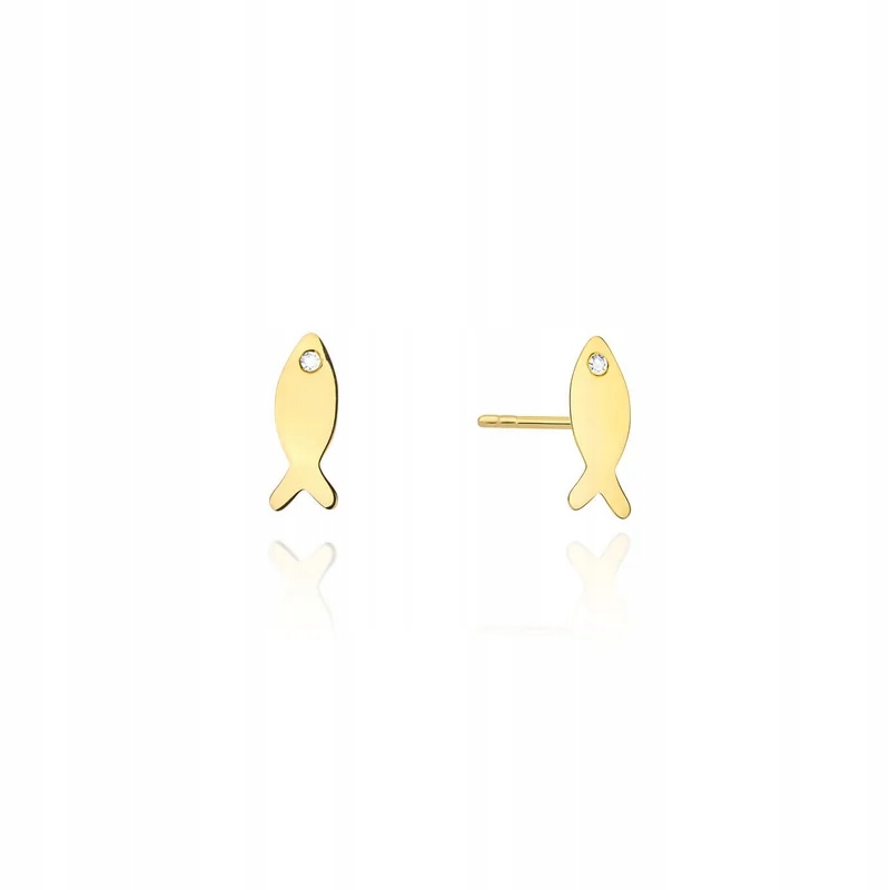 Dívčí náušnice ze zlata 585 s jemnou rybkou a diamantem, dárek 0,65