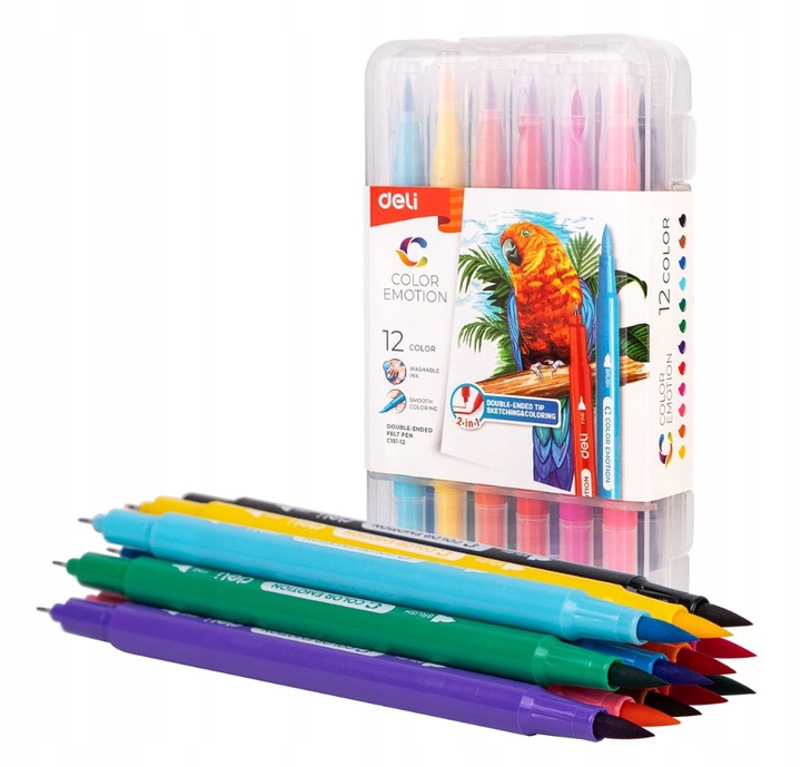 FLAMASTRY DWUSTRONNE DELI C151-12 KOLORY ZESTAW