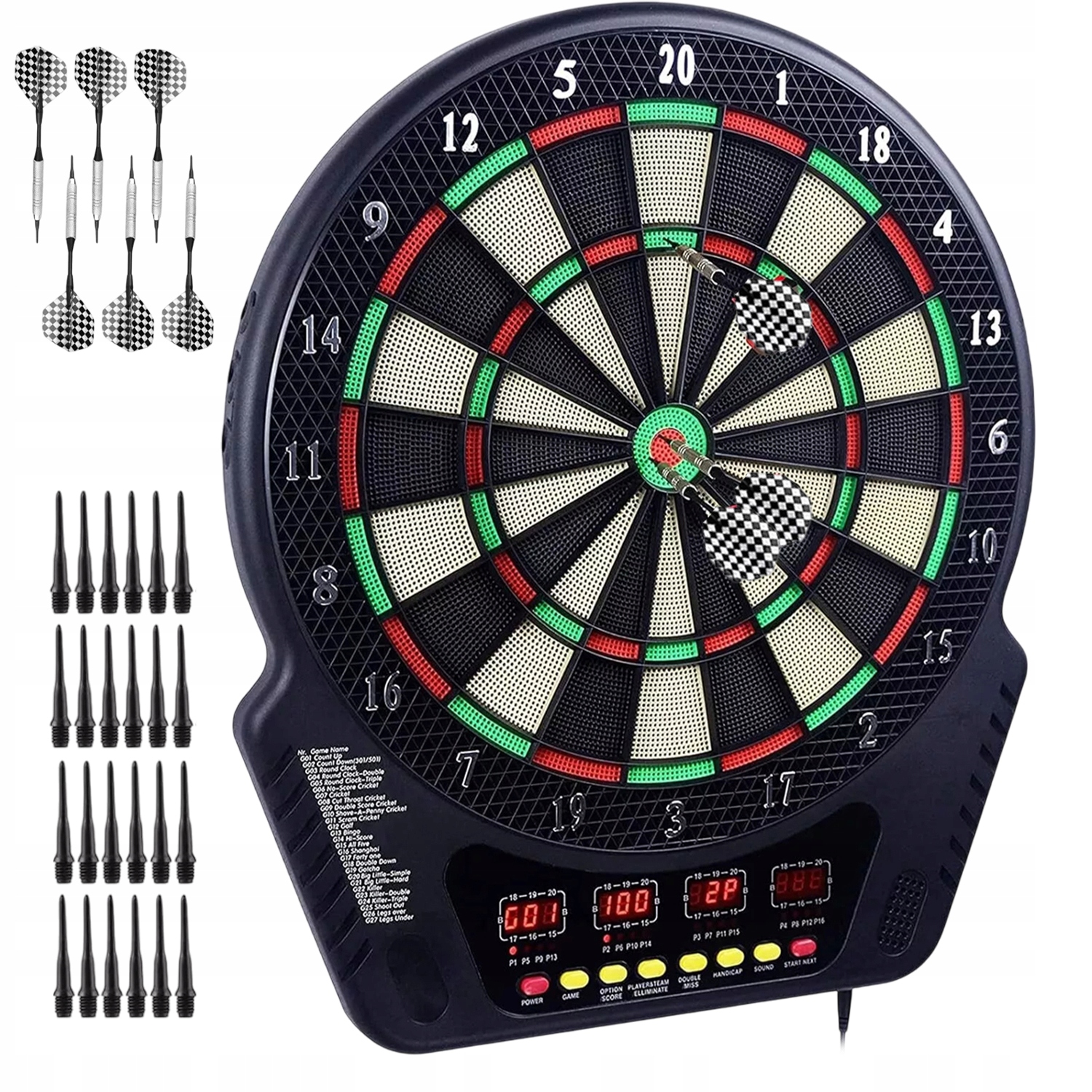 Elektroniczna Tarcza Do Rzutek Z Ochronną Siatką 27 Gier 6 Lotek Czarna
