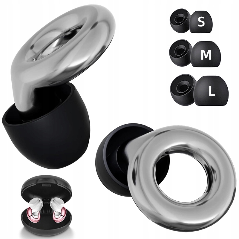 ZATYCZKI DO USZU WYCISZAJĄCE STOPERY WKŁADKI DO SPANIA PŁYWANIA ETUI SILVER