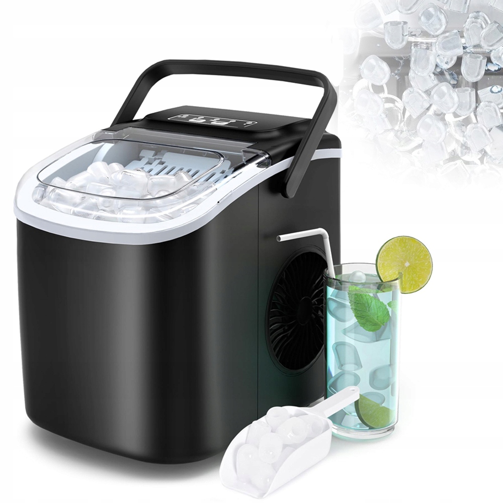 Stroj Na Led Výkonný, Černý, Tichý Výrobník Ledu