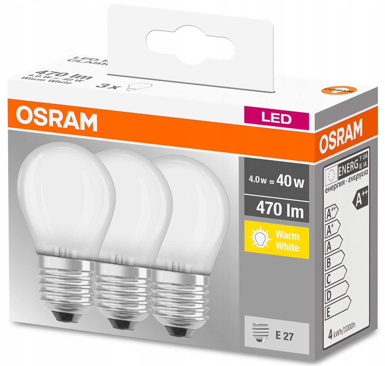 

Zestaw 3x Żarówka Led Kulka E27 4W 2700K Osram