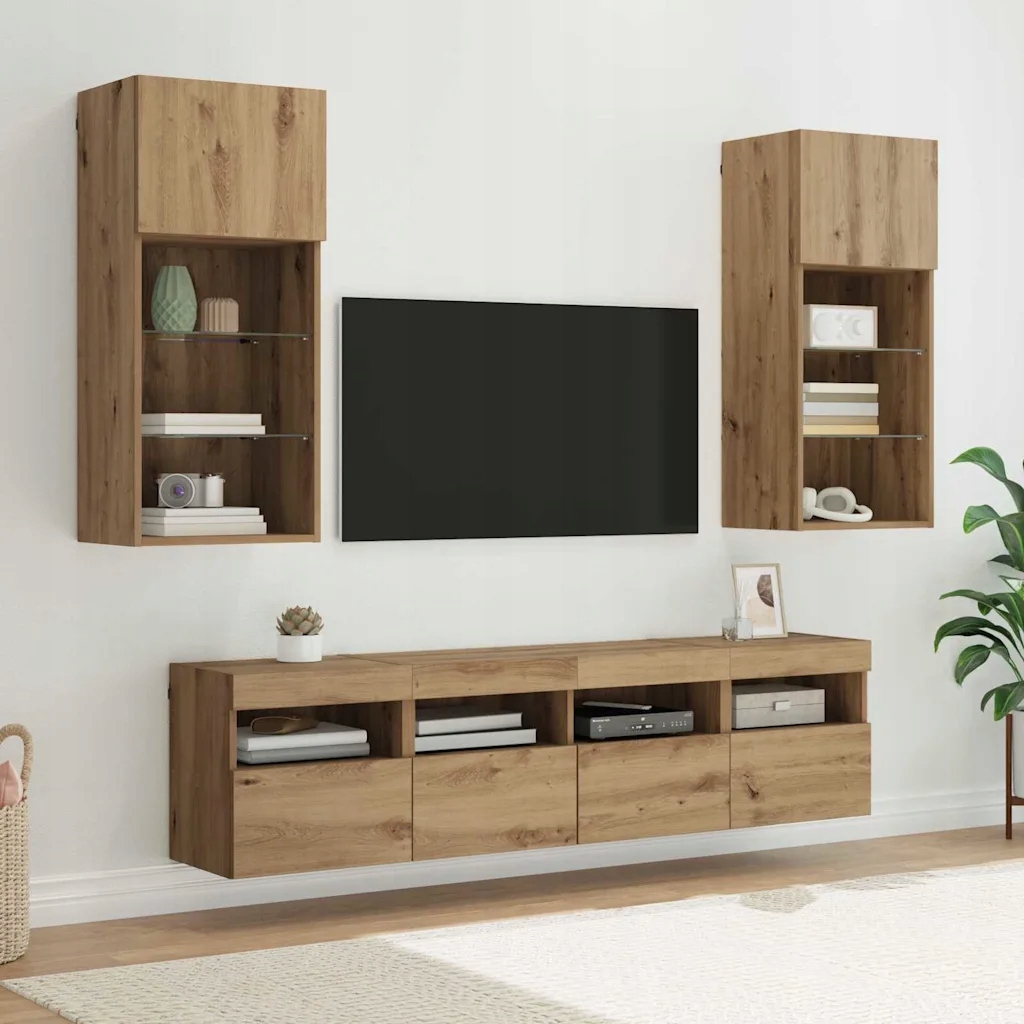 vidaXL Tv nástěnné jednotky s Led 5 pcs Artisanový dub