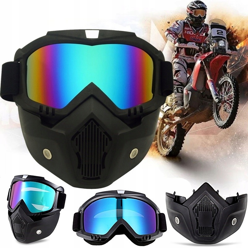 Gogle Z Maską Na Motocykl Cross Quad Paintball Ochronne Lustrzane
