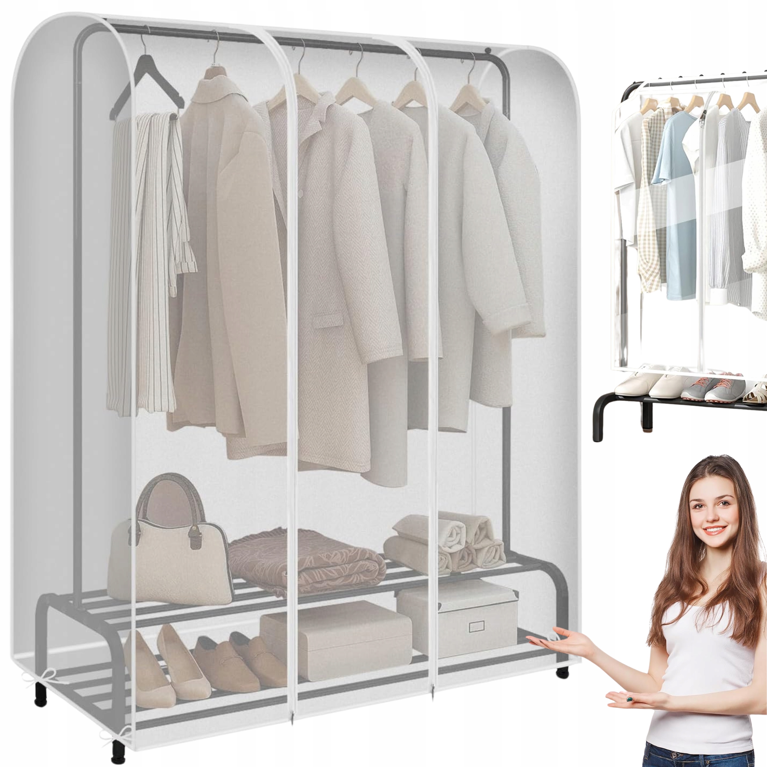 DUŻY POKROWIEC NA UBRANIA PŁASZCZ GARNITUR WIESZAK STOJĄCY PRZECIWPYŁOWY