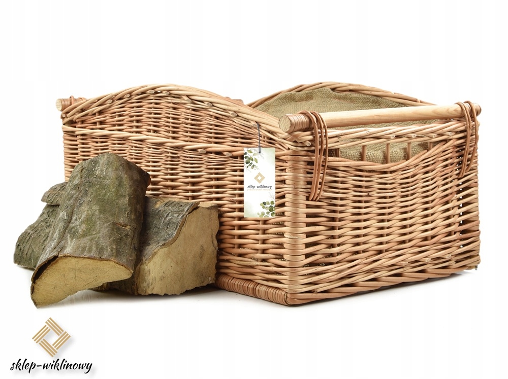 Prostorný koš na dřevo z proutí – jutová vložka, polský výrobce 60 cm