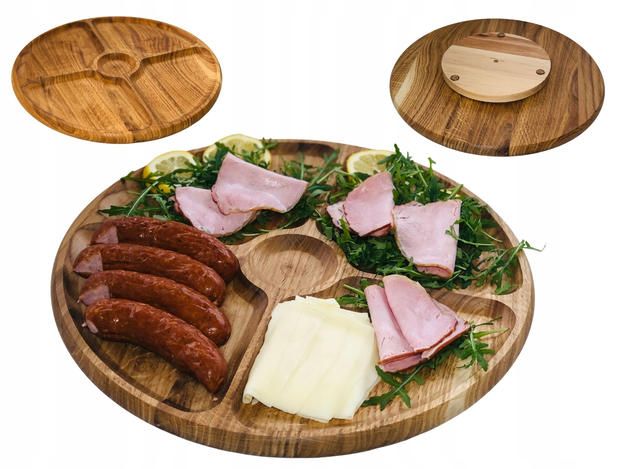 DESKA TACA XXL DO SERWOWANIA PRZEKĄSEK SOSÓW CIAST OBROTOWA 5 KOMOROWA DĄB