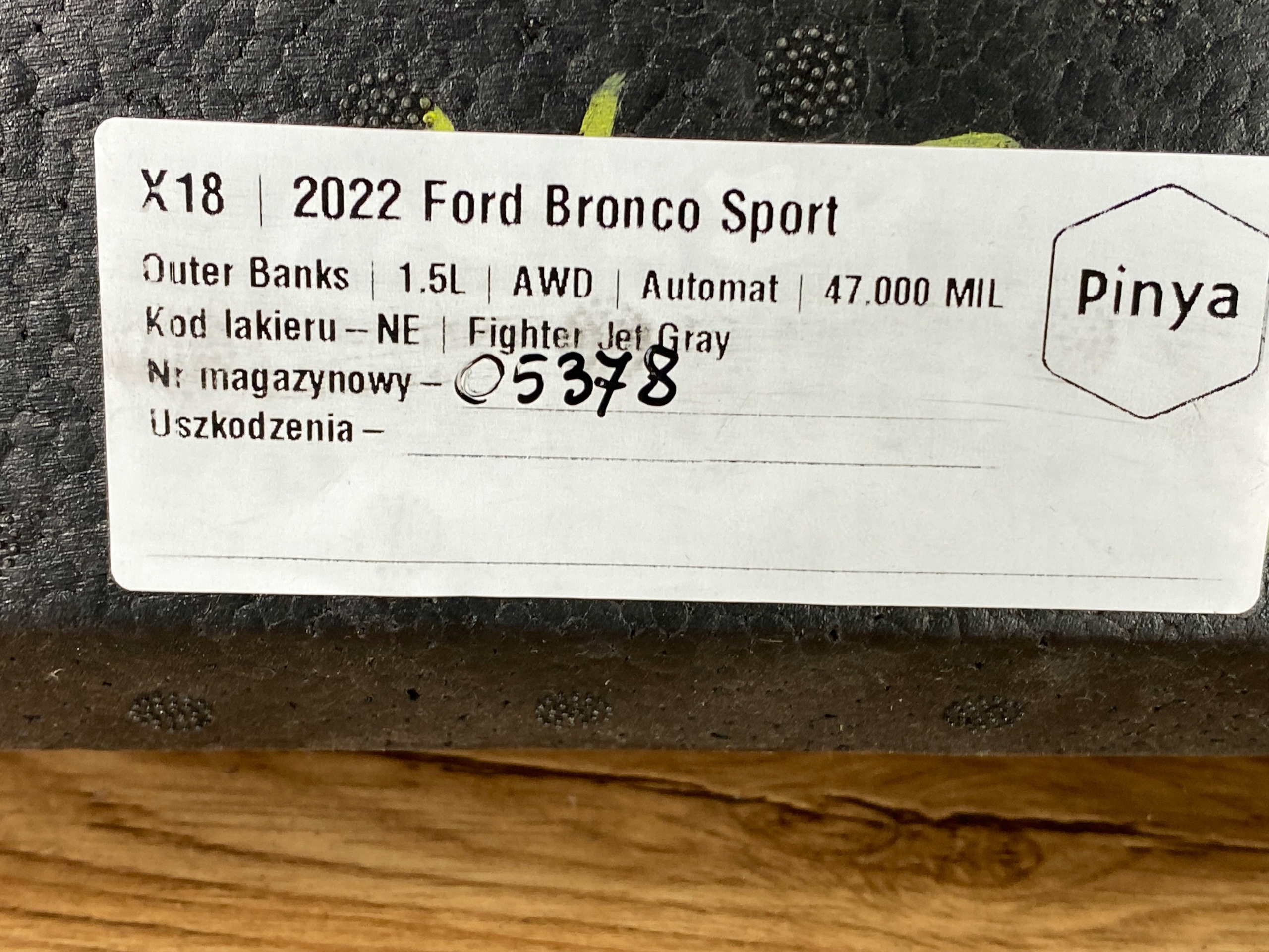polystirene boot floor well Ford Bronco Sport 2020+ USA