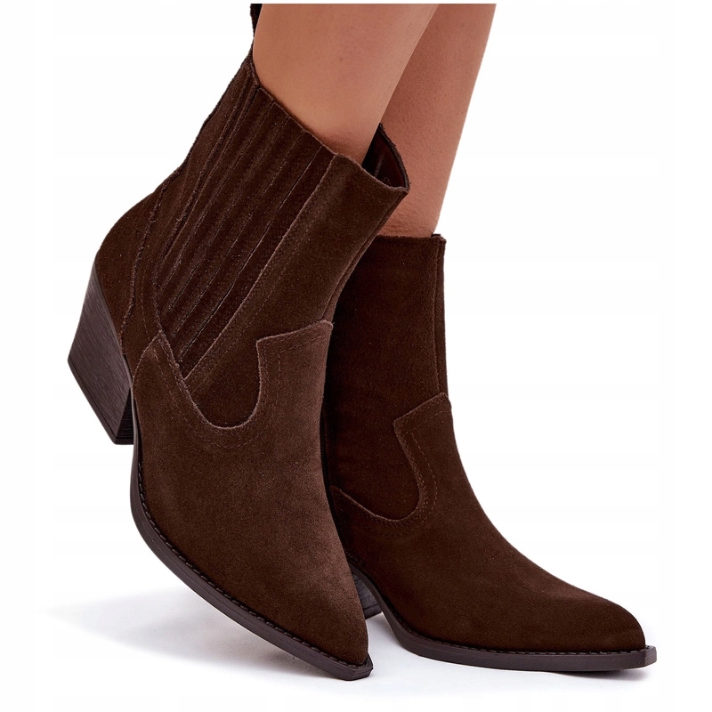 Kotníkové Boty Kovbojské Boty Dámské Semišové Podpatek Sloupek Zip Zateplené Čokoládové 41