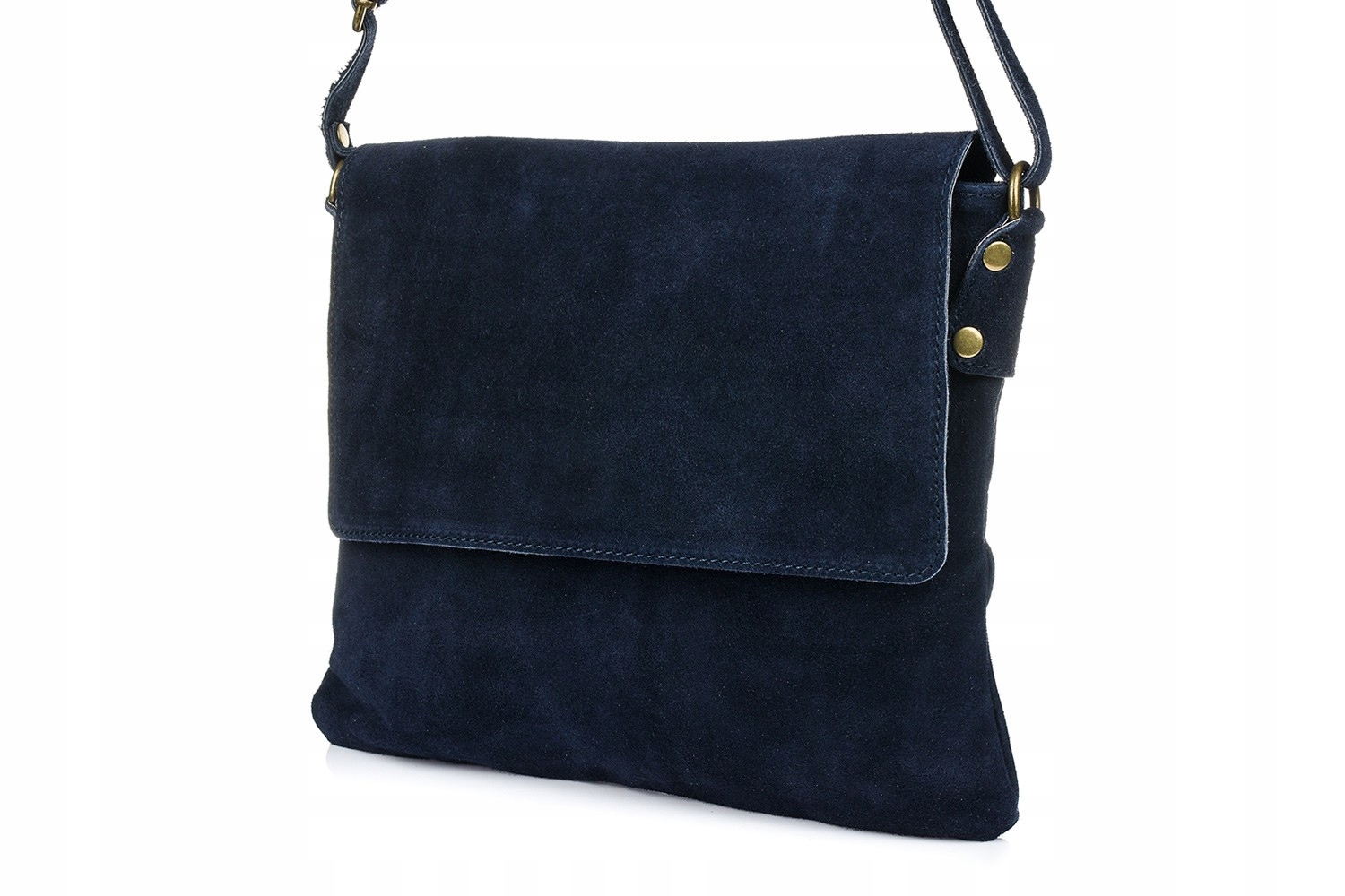 Tmavě modrá italská dámská semišová kabelka přes rameno s klopou B67