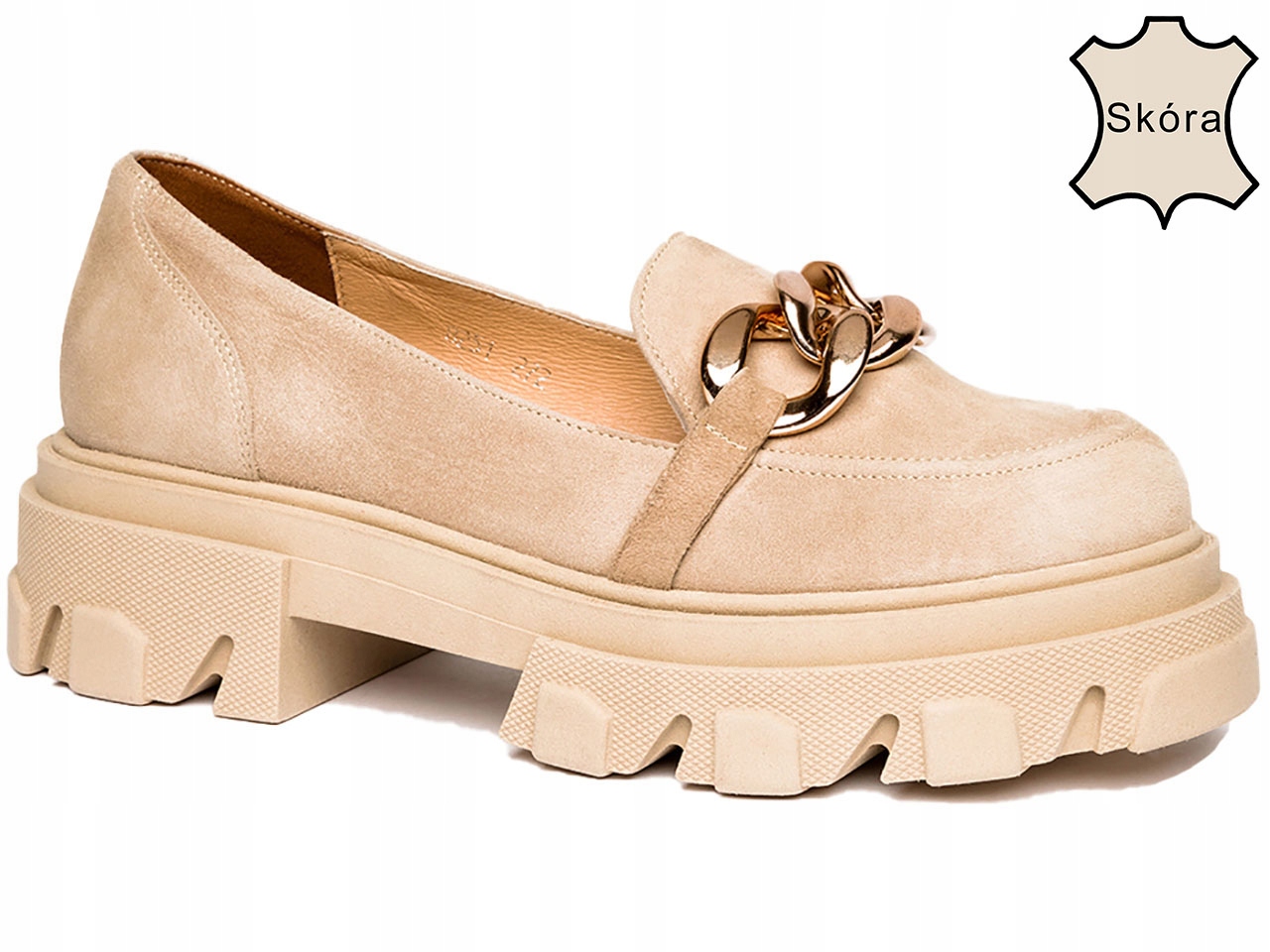 MOKASYNY PÓŁBUTY NA PLATFORMIE SKÓRA ŁAŃCUCH r 41