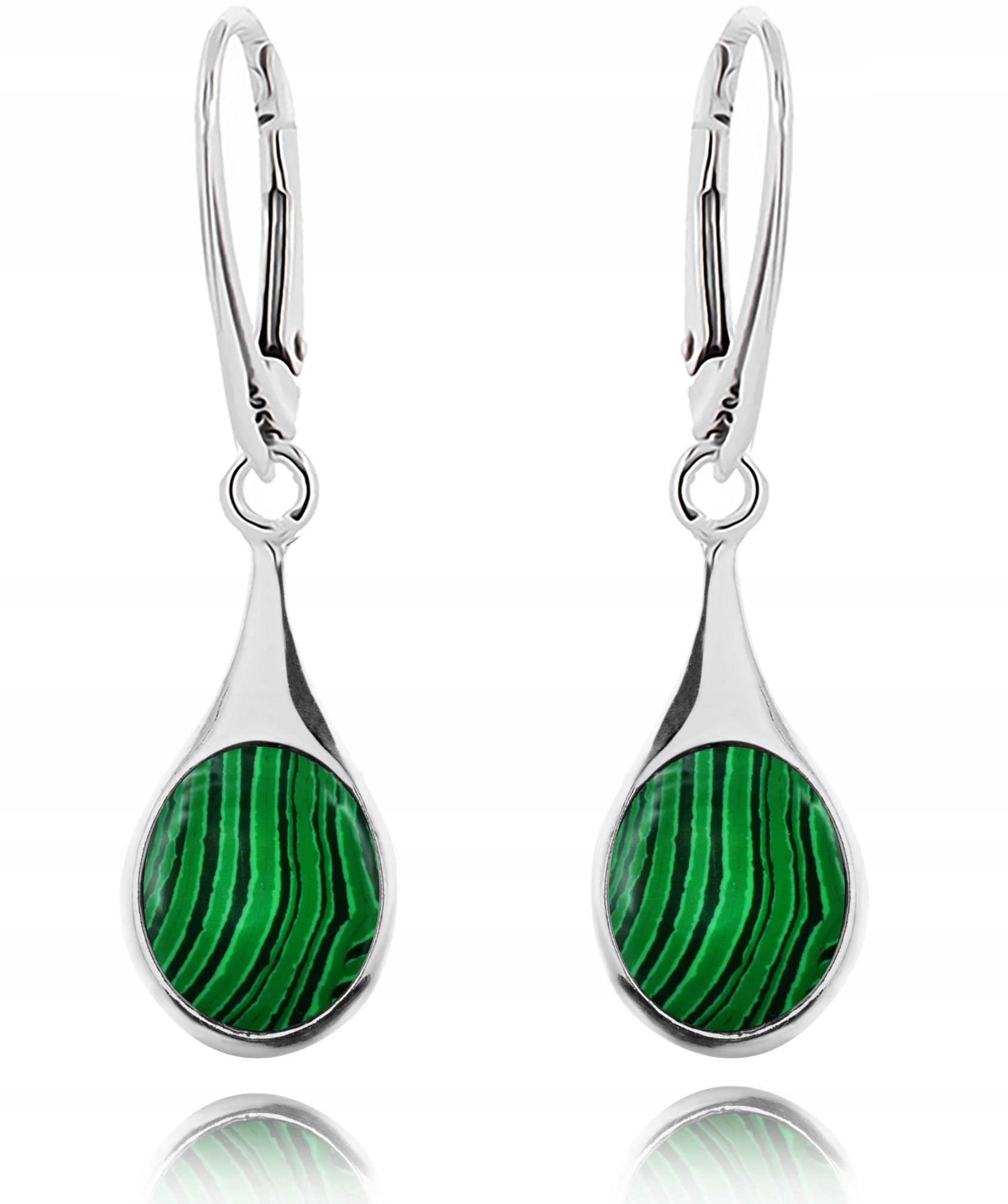 

Srebrne Kolczyki Wiszące Z Malachitami Angielskie