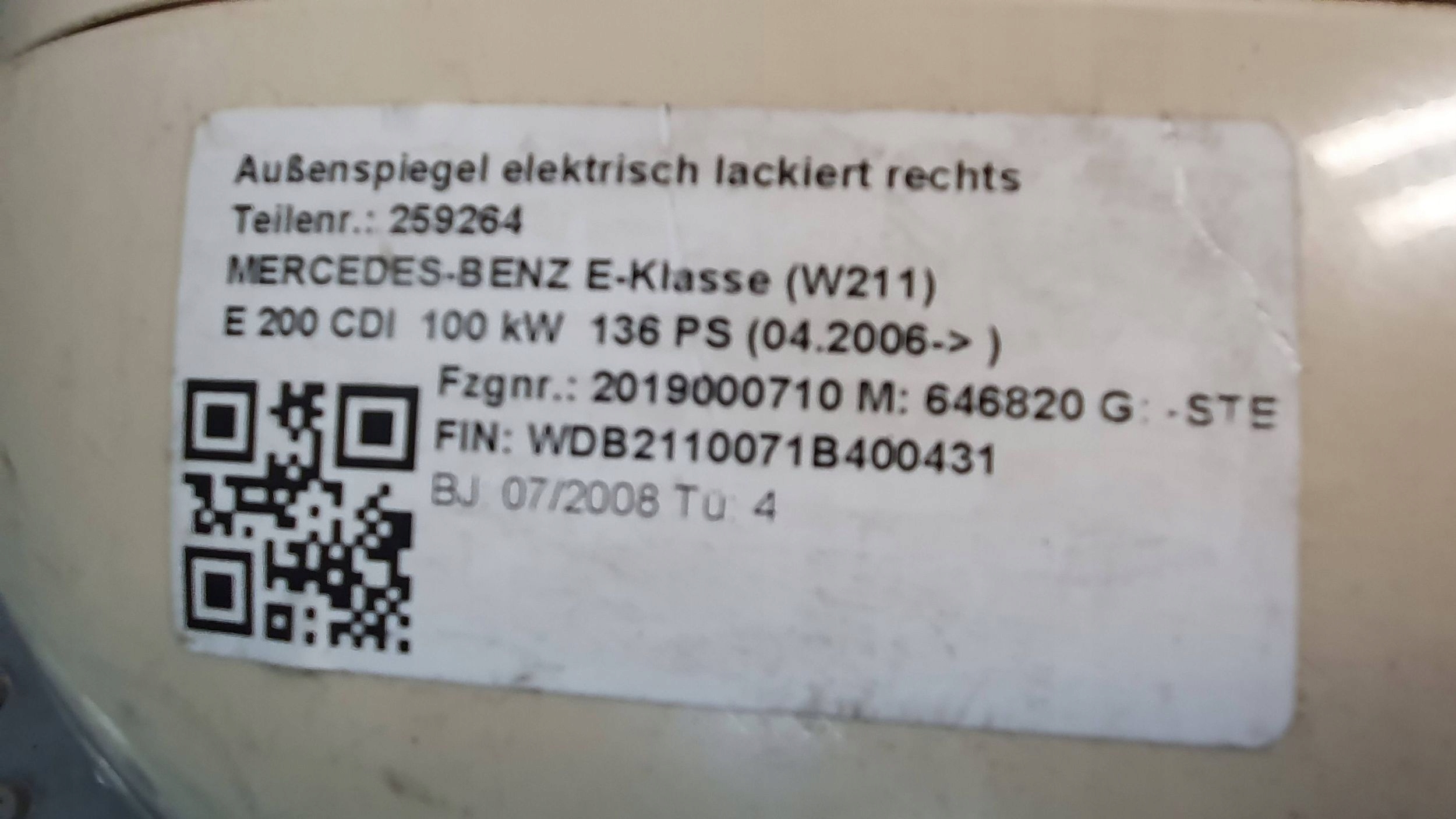 SPECCHIETTO RETROVISORE Destro MERCEDES E-KLASA W211 LIFT 9 PIN 06