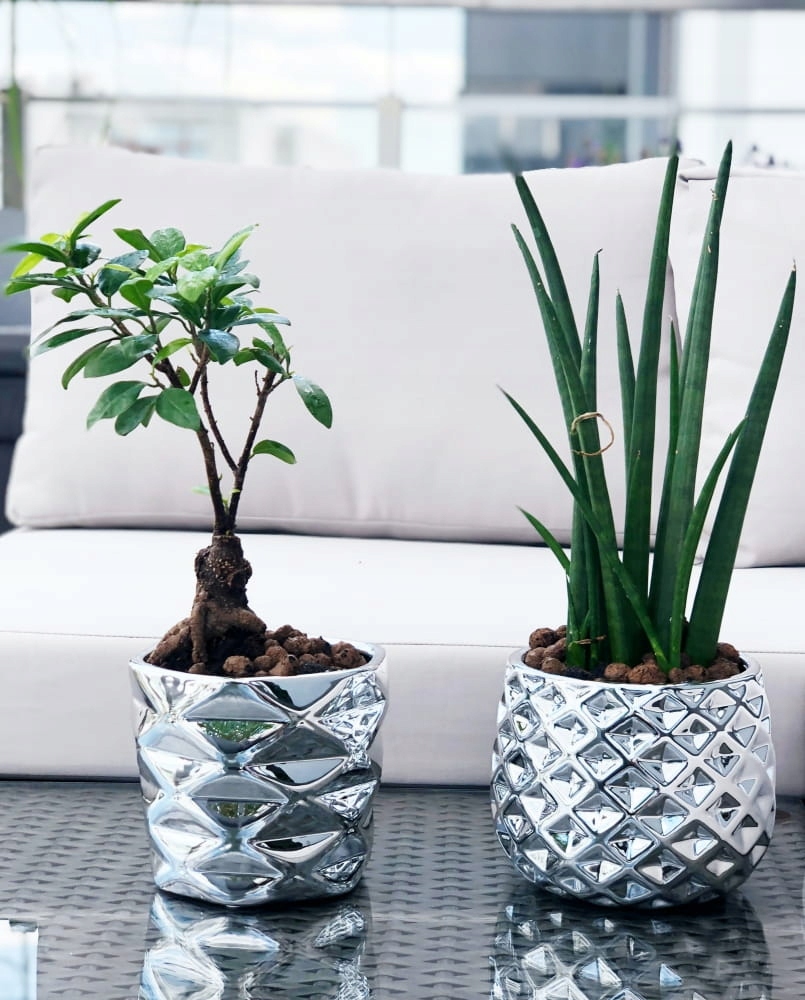 CERAMICZNA OSŁONKA DONICZKA 16cm SREBRNA GLAMOUR Marka Polnix