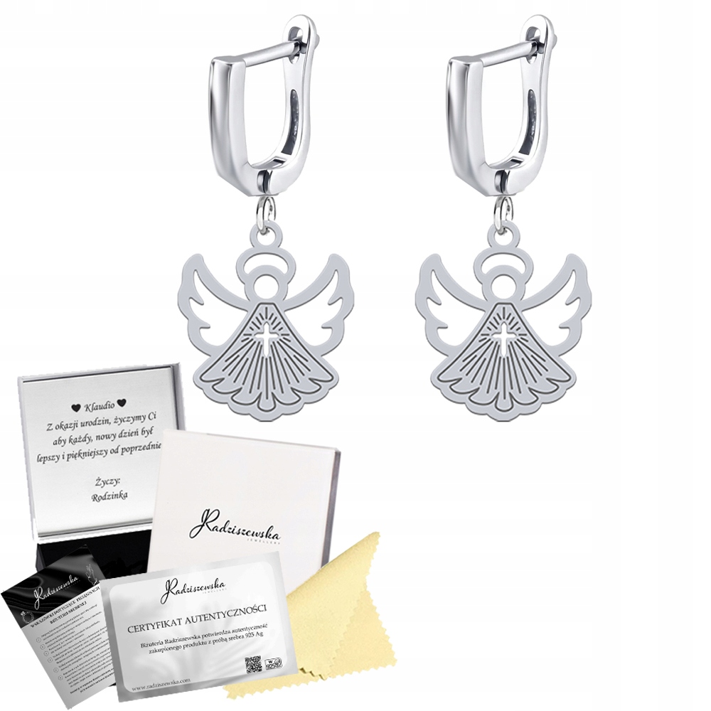 Stříbrné Náušnice s andělem 925 Dárek I Svaté Přijímání Svaté Přání Bonus