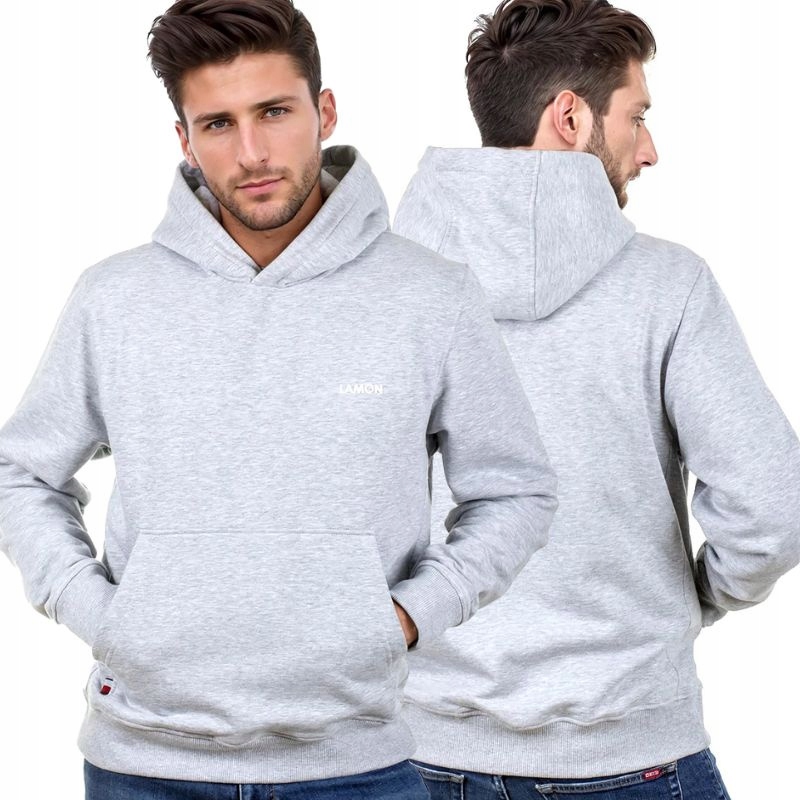 Šedá pánská mikina s kapucí od polské značky Lamon Premium L