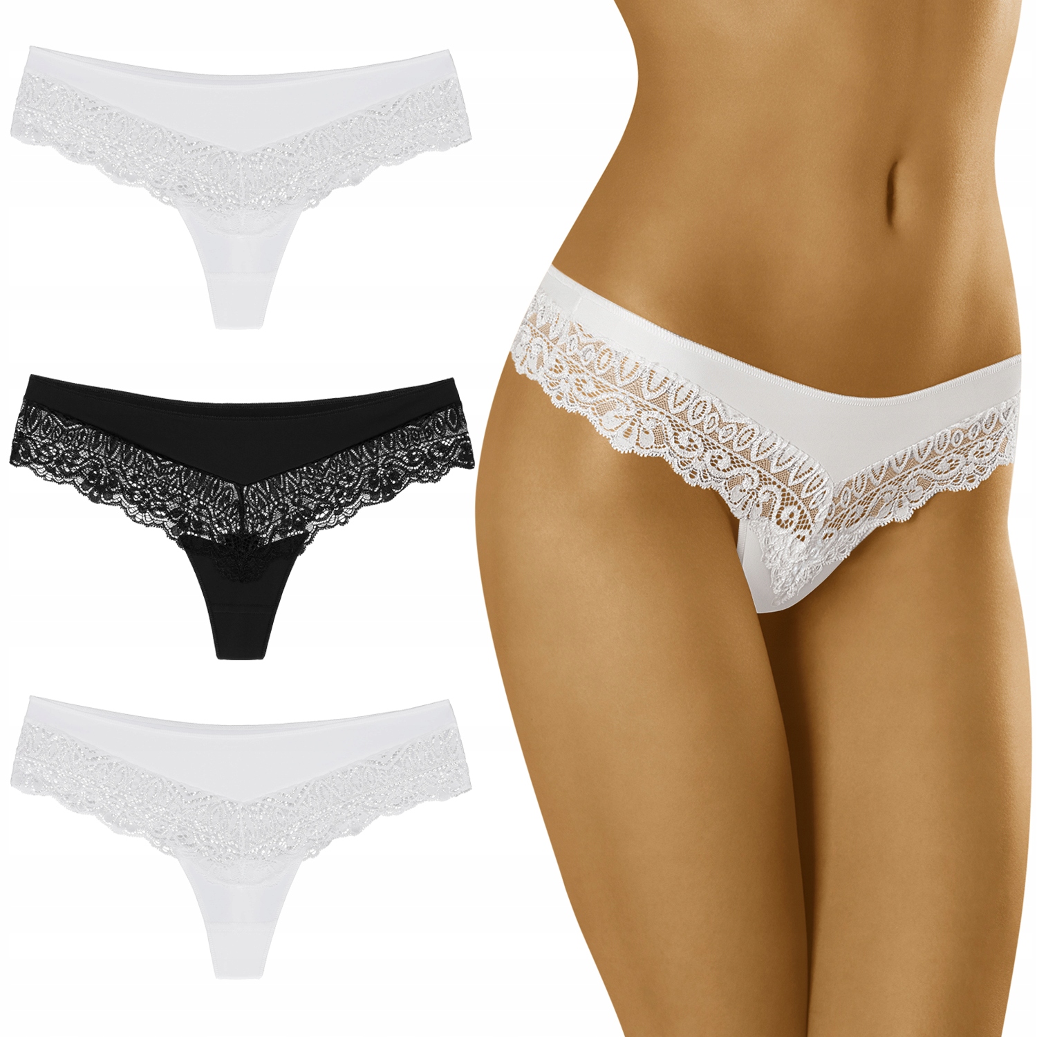 Wol-Bar Sirtaka 3-balení Kalhotky šortky-tanga bílá-bílá-černá XL